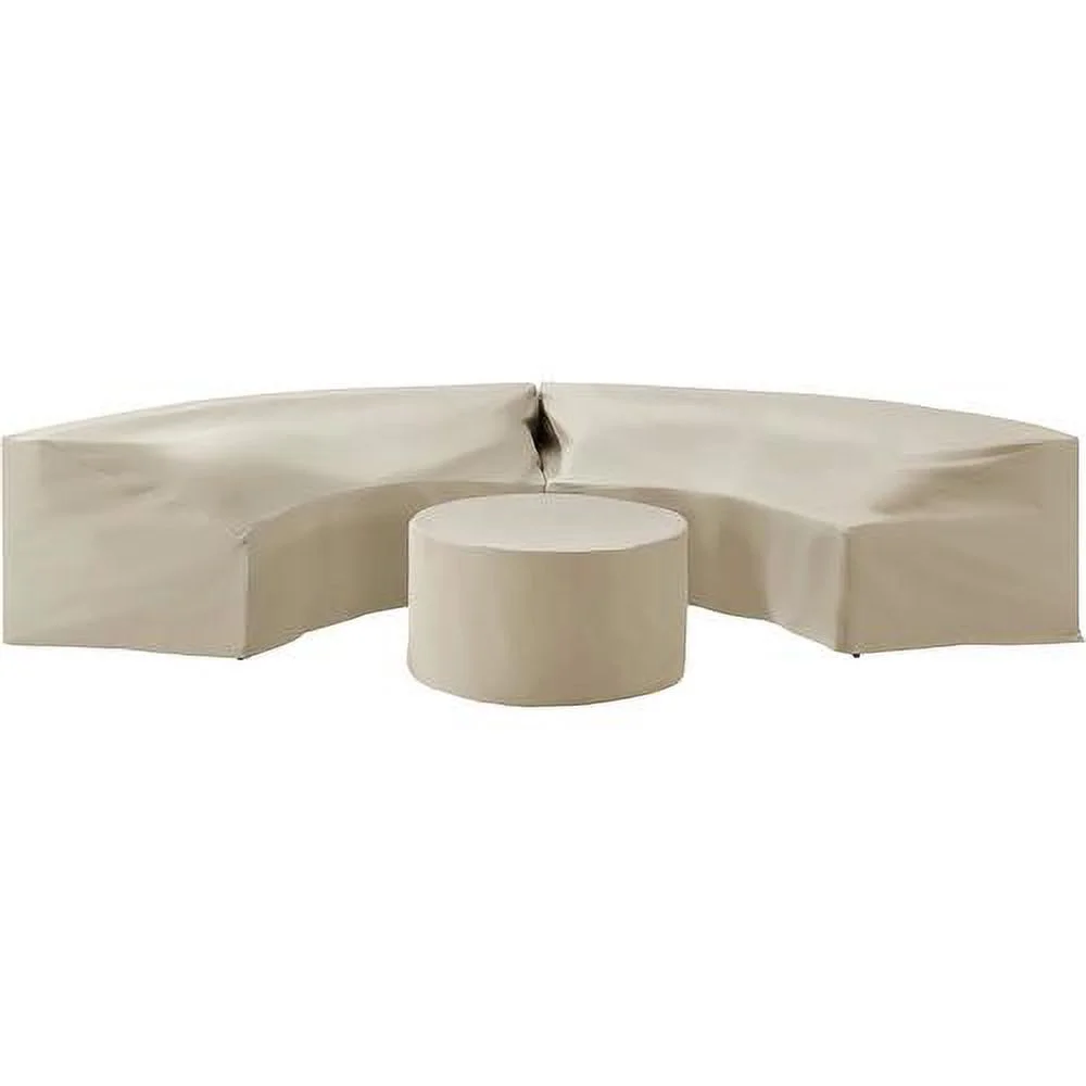Heavy-Gauge Reinforced Vinyl 3-Piece Catalina Cover Set (2 Round Sectional Sofa And Coffee Table), Tan