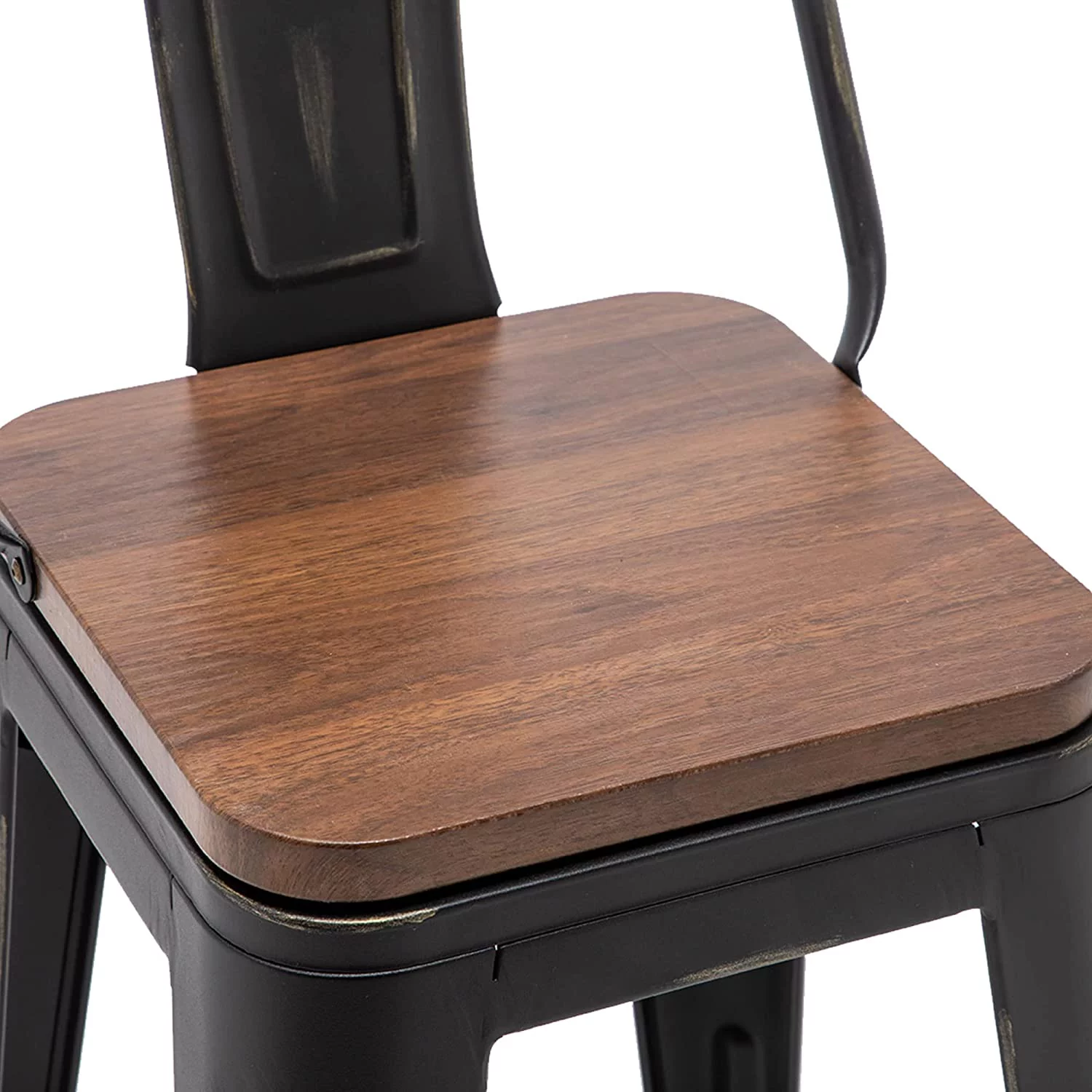 Andeworld 26' Swivel Metal Bar Stools Set of 4 Counter Height Barstools Industrial Dining Bar Chairs with Modern Wooden Seat-Low Back,Distressed Gold-Black