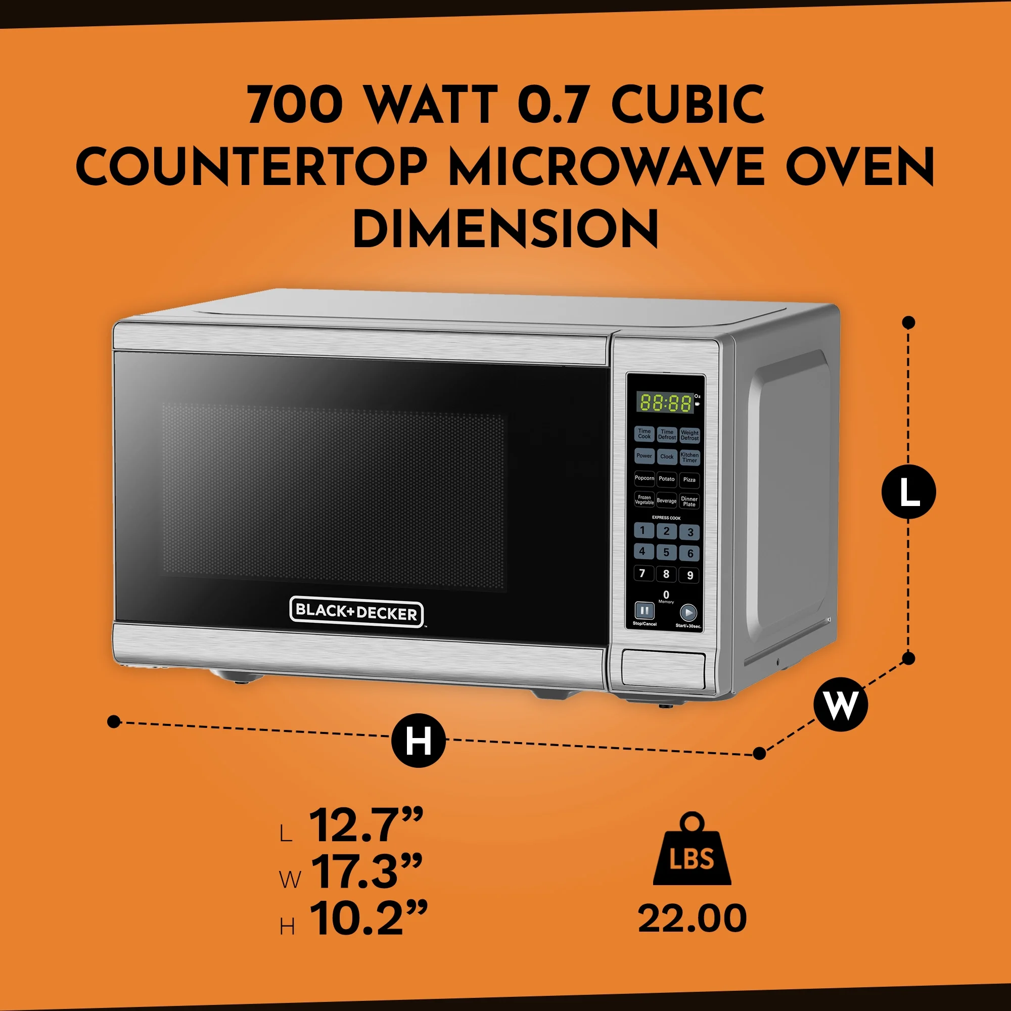 Black+Decker 0.7 Cu. Ft. 700W Stainless Steel Countertop Microwave Oven
