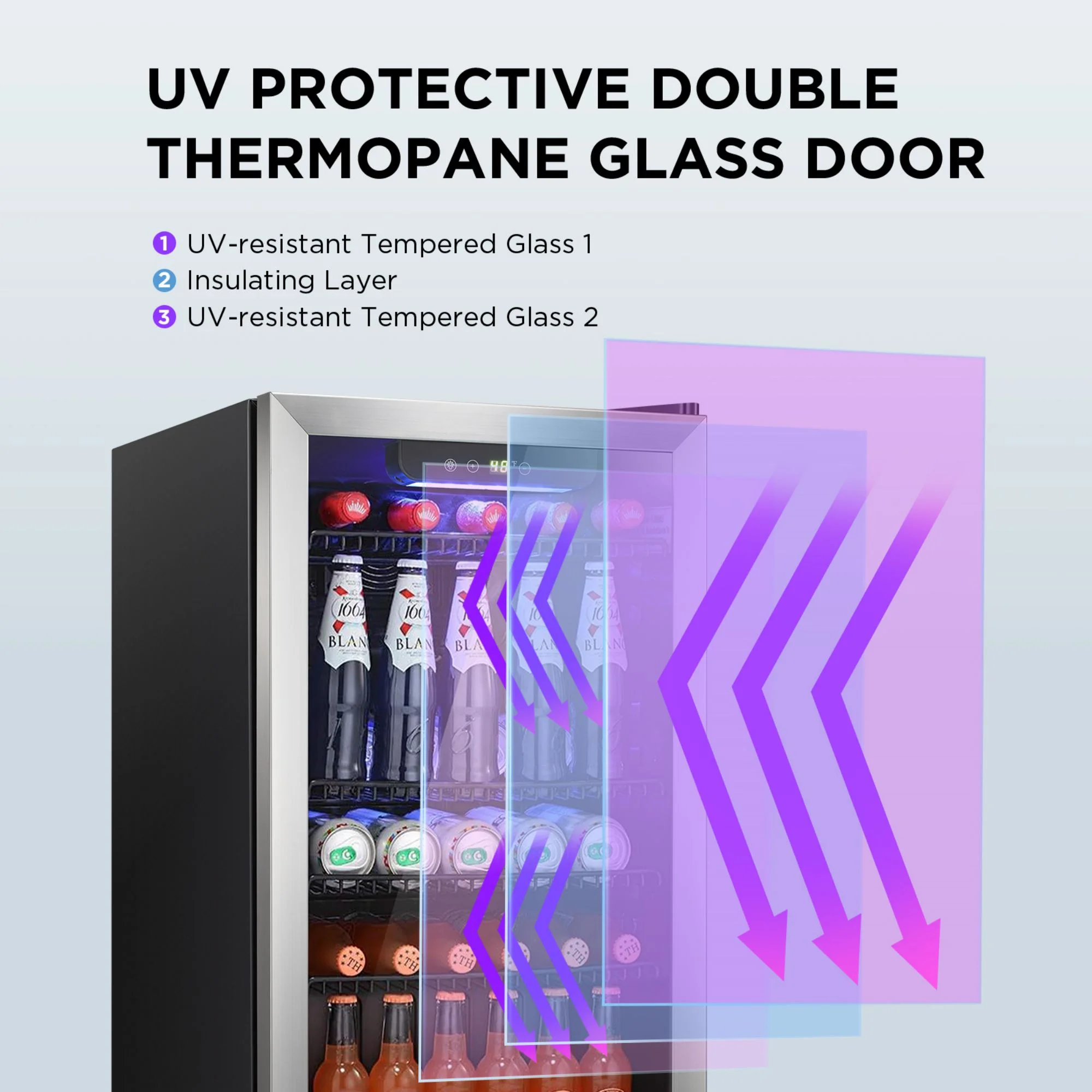 Besttey 3.2 Cu.ft 126-Can Beverage Center Refrigerator, Electronic Temperature Mini Fridge w/ Glass Door and Adjustable Removable Shelves, for Home and Office, Silver