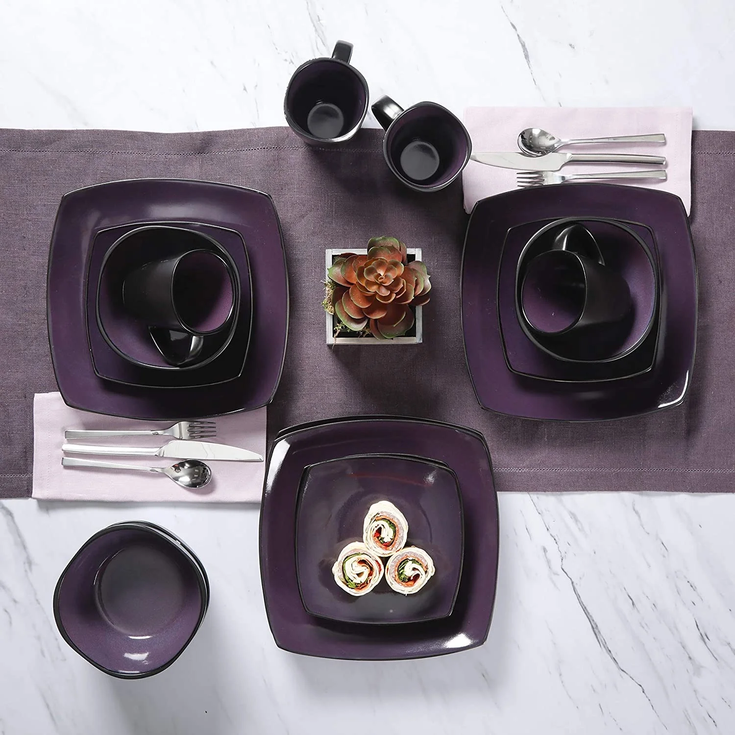 Gibson Elite Soho Lounge 16 Pc Plates, Bowls, & Mugs Dinnerware Set, Purple