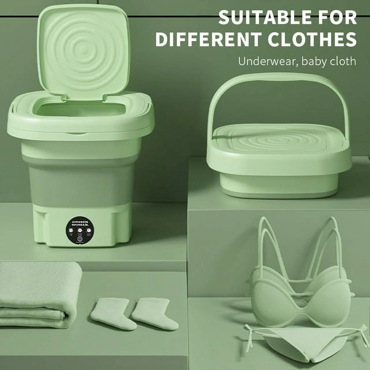 KLZO Portable Washing Machine 8L Folding Washer with 3 Modes Deep Cleaning, Reusable Mini Washing Machine for Baby Clothes Underwear Socks