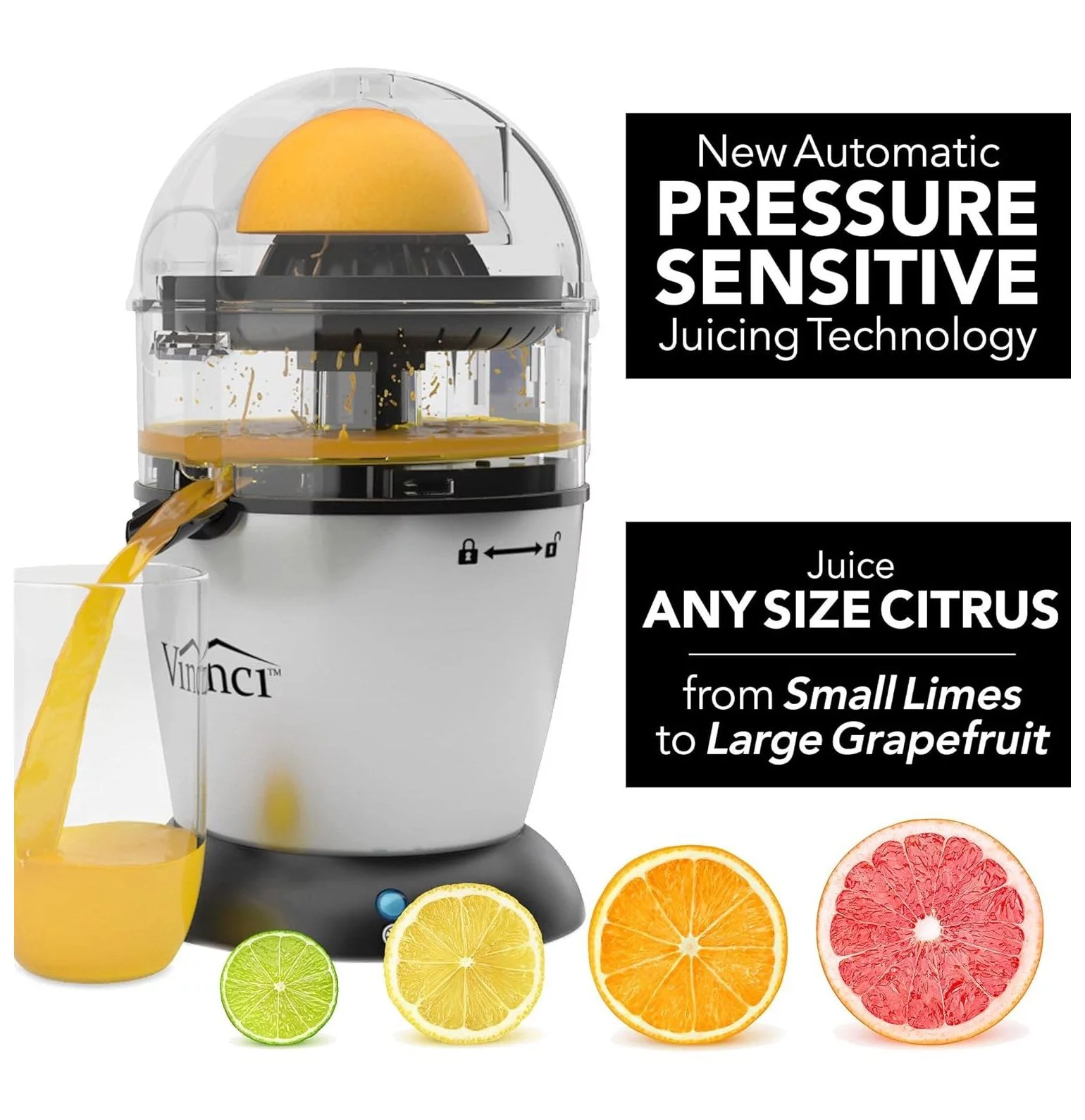 CintBllTer Hands-Free Patented Electric Citrus Juicer 1-Button Easy Press Lemon Lime Orange Grapefruit Juice Squeezer Easy to Clean Juicer Machine, Black/Stainless Steel