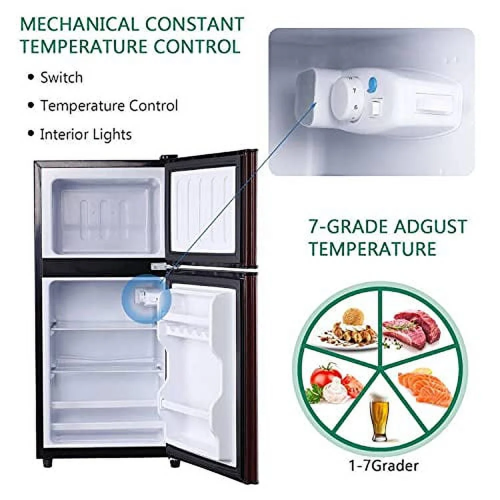 GGTB GGTB 3.2 Cu ft Two Door Mini Fridge with Freezer, Retro Compact Refrigerator with Freezer, Wood