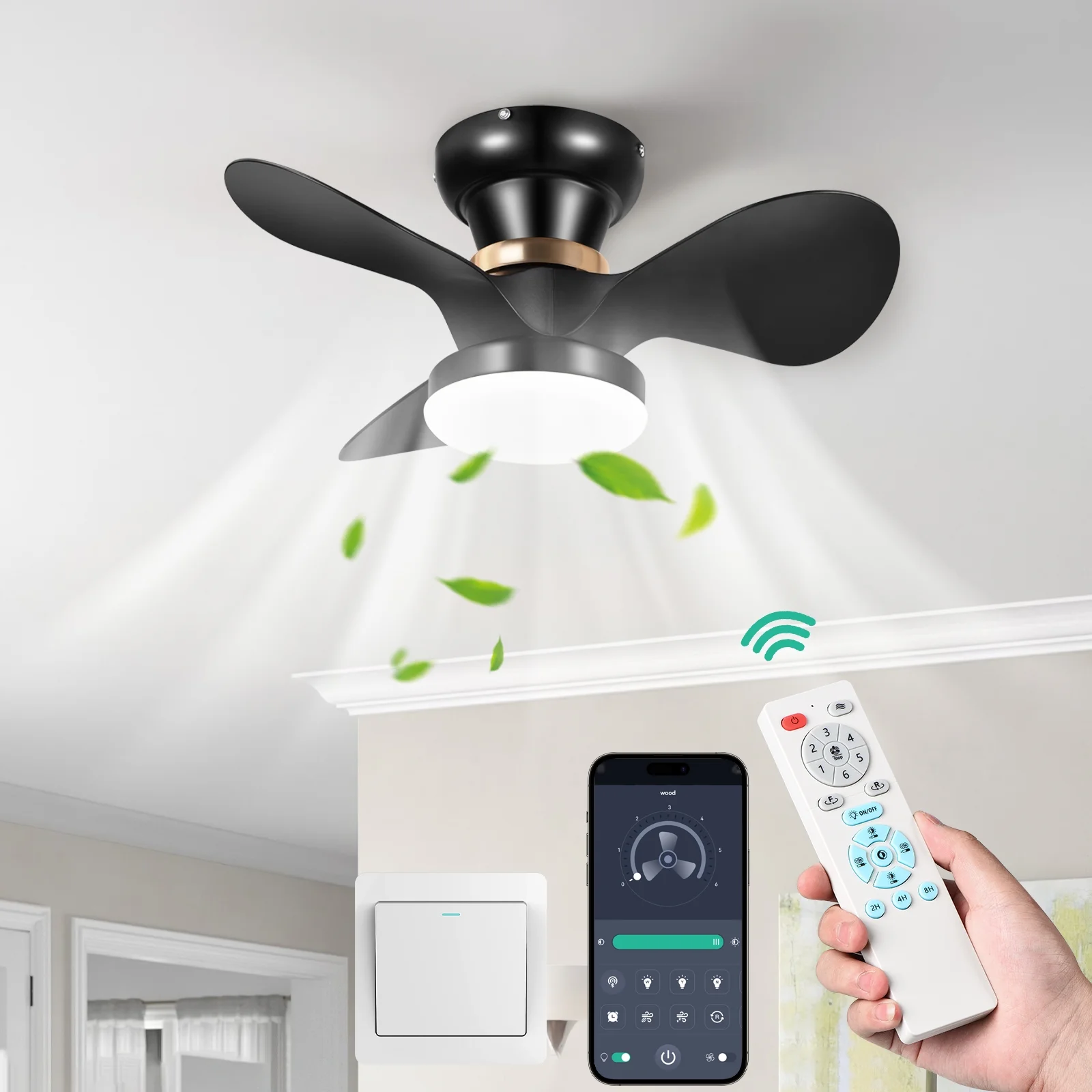 Ceiling Fan Light FIMEI 3 Blades Ceiling Fan with Light, Black