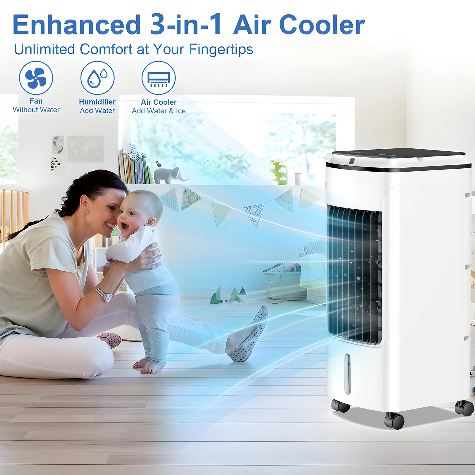 HONGGE 3-in-1 Evaporative Air Cooler Portable Air Cooling Fan with Remote Control