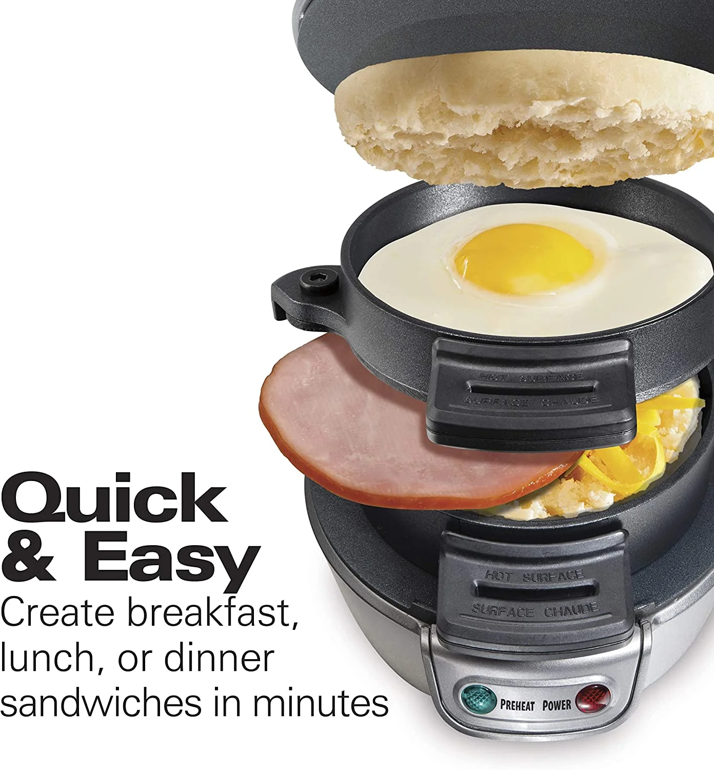 Breakfast Sandwich Maker with Egg Cooker Ring Customize Ingredients