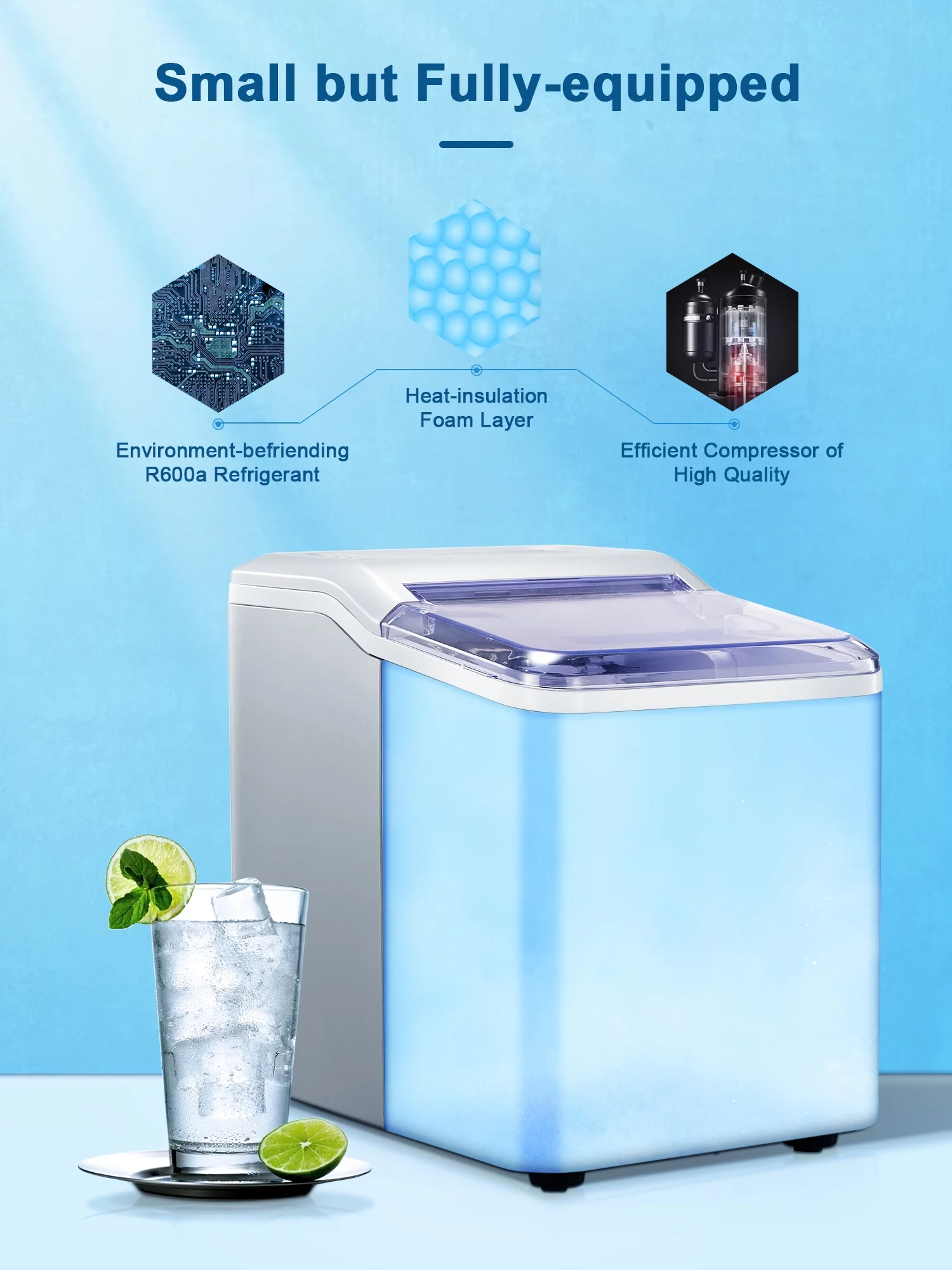 Ice Maker Countertop, 28 lbs Ice in 24 Hrs, 9 Bullet Ice in 5 Minutes, Silver, Northclan