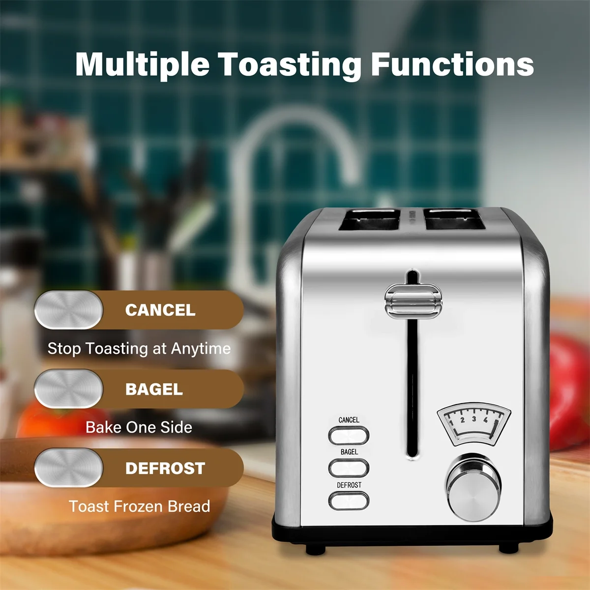2-Slice Toaster with 1.5 inch Wide Slot, Retro Stainless Steel with Bagel and Muffin Function, Removal Crumb Tray, 5 Shade Settings, Silver