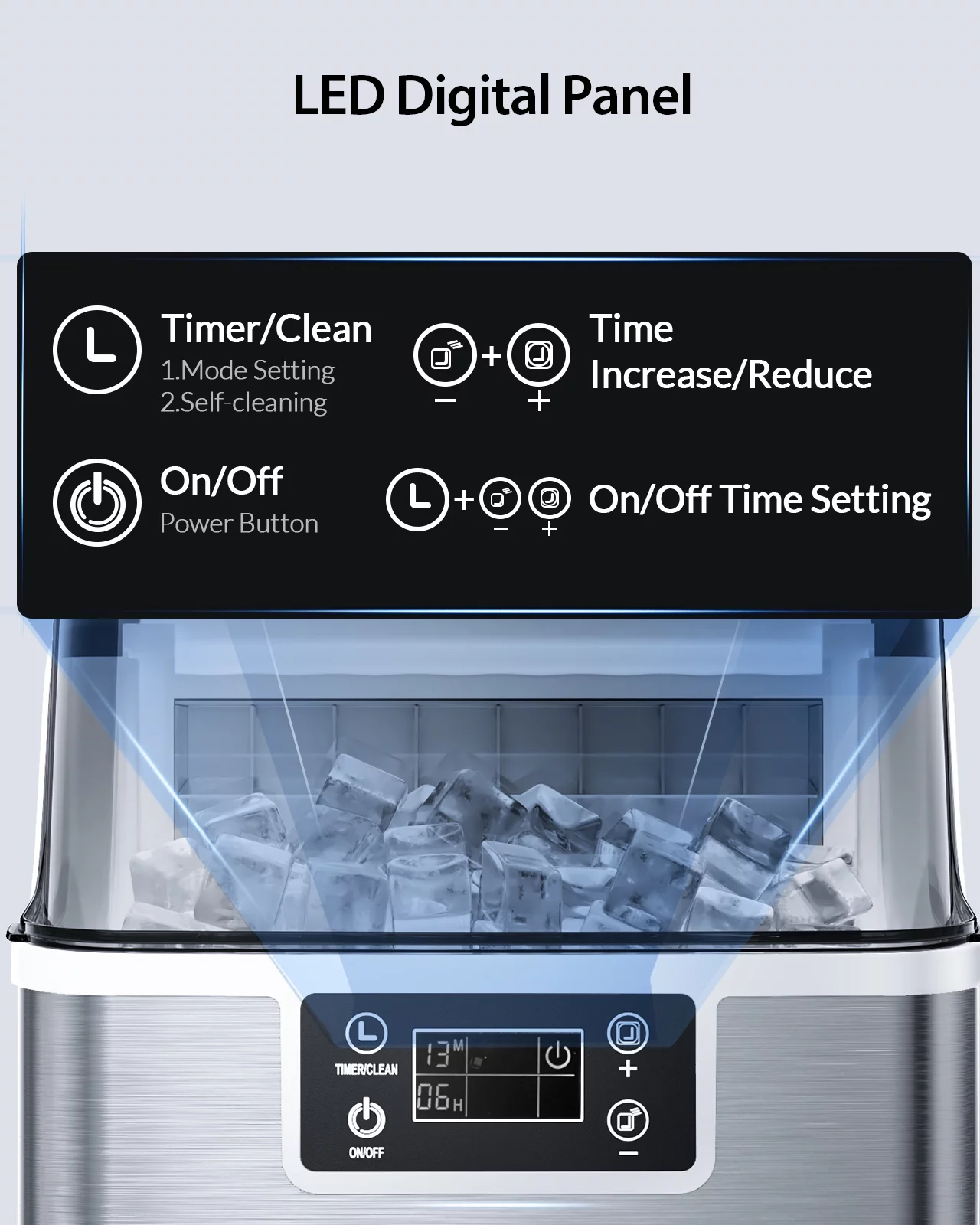 Countertop Ice Maker with 2 Ways to Add Water, 45lbs/24H, 24Pcs Ice Cubes in 13 Min, Self-Cleaning Ice Maker with Ice Scoop and Basket for Home Kitchen