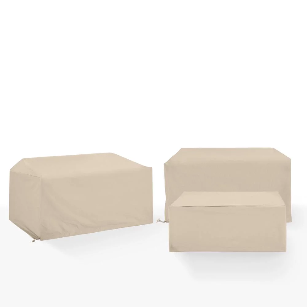 Crosley Furniture Covers 3-Piece Vinyl Outdoor Sofa Cover Set in Tan