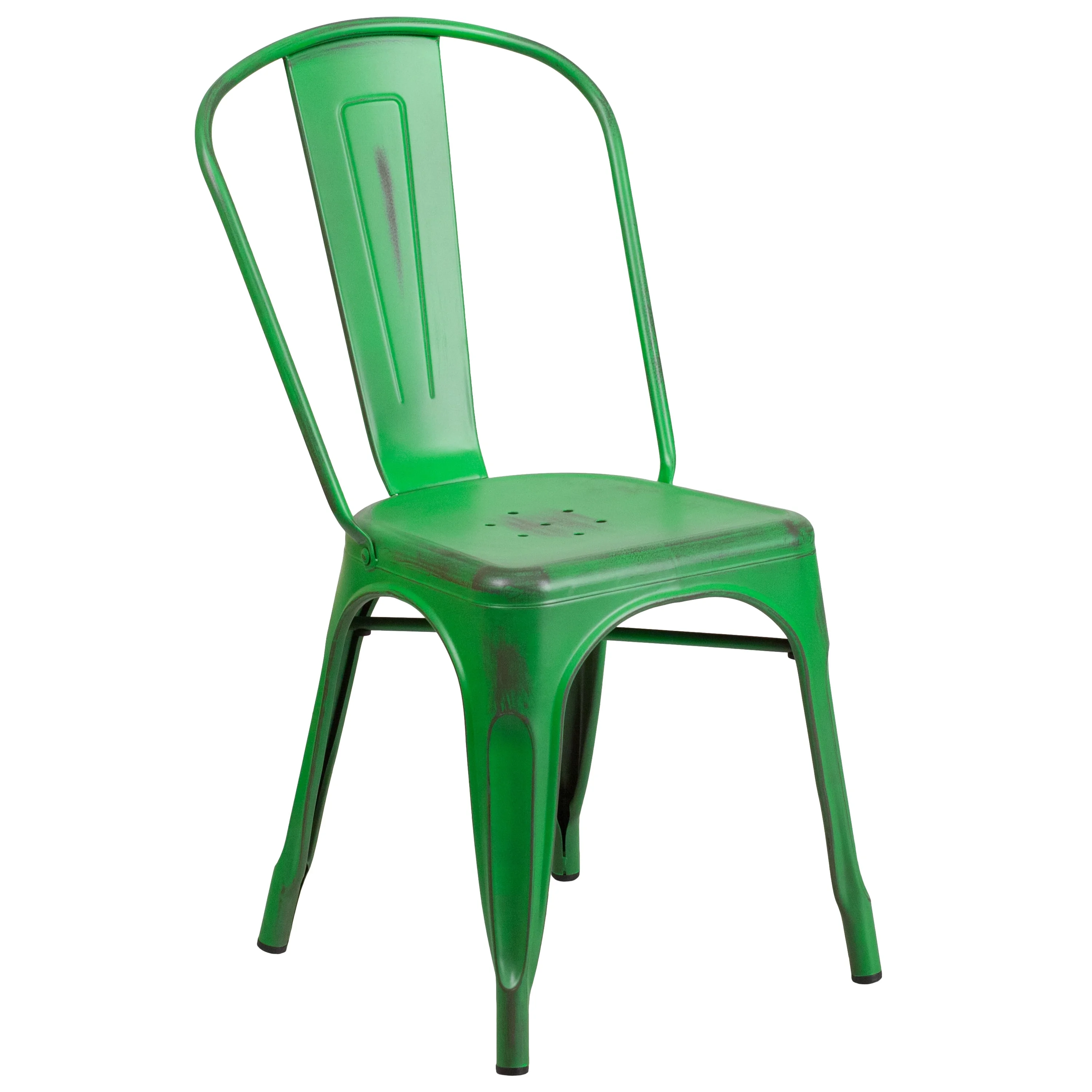 Flash Furniture Commercial Grade Distressed Green Metal Indoor-Outdoor Stackable Chair