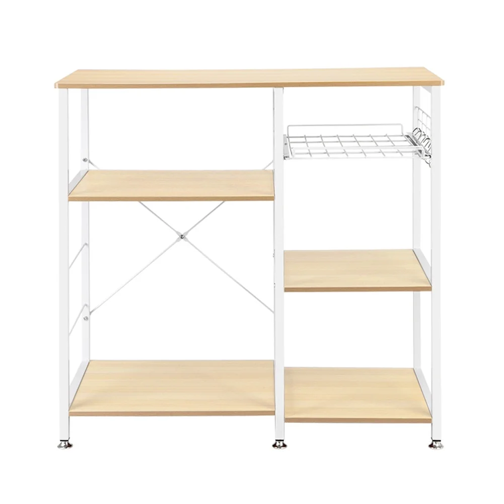 HiMiss 90*40*84cm Floor-standing 4-layer Microwave Oven Rack with Pull-out Basket+X Cross Piece on The Back