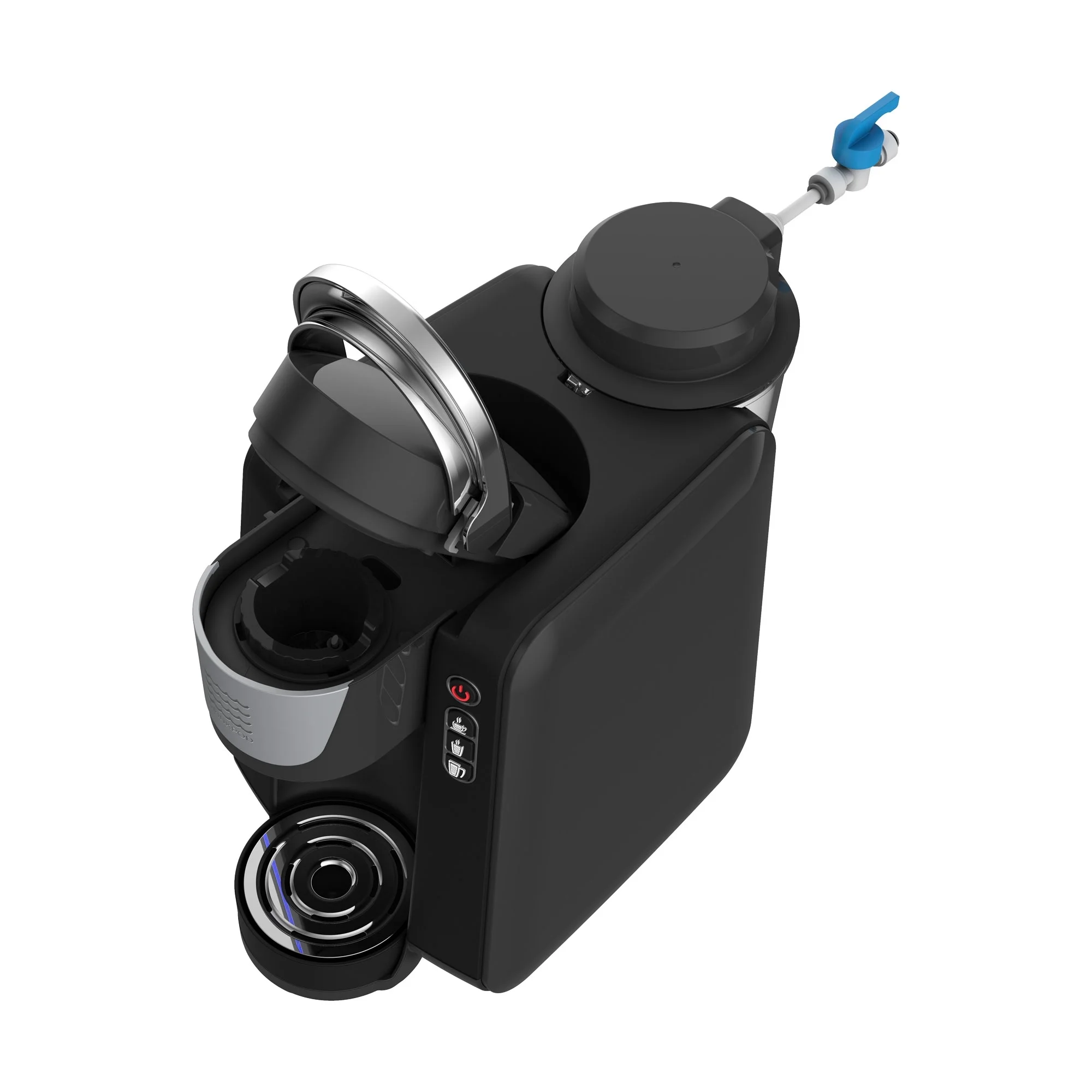 JavaPod K Cup Coffee Maker and Single Serve Brewer, Reusable Pod Capsule with Integrated Mesh Strainer, Refillable or In-Line Water for Home Kitchen or Commercial Use, Black