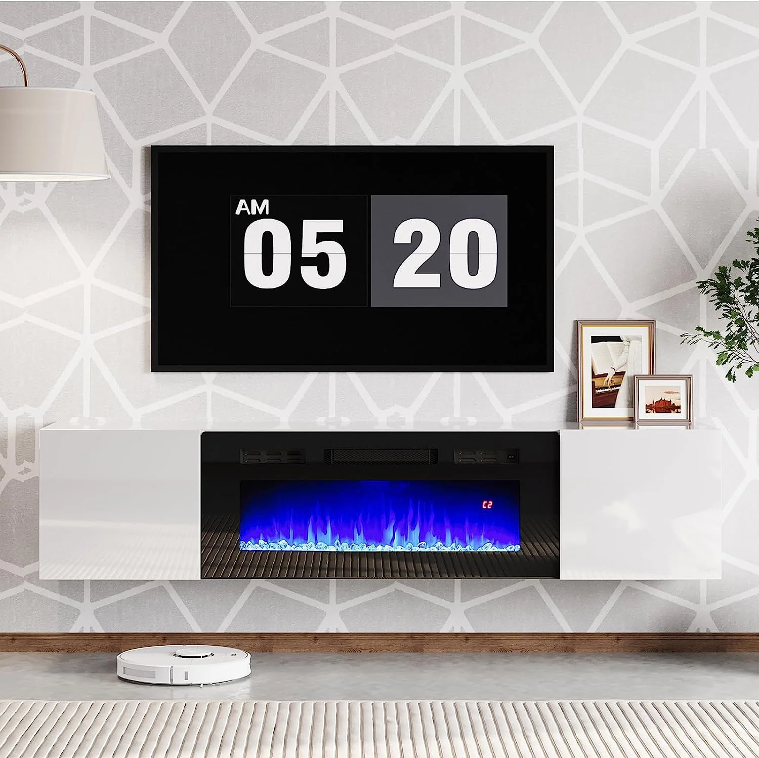AMERLIFE Floating TV Stand with 36' Electric Fireplace for TVs up to 78