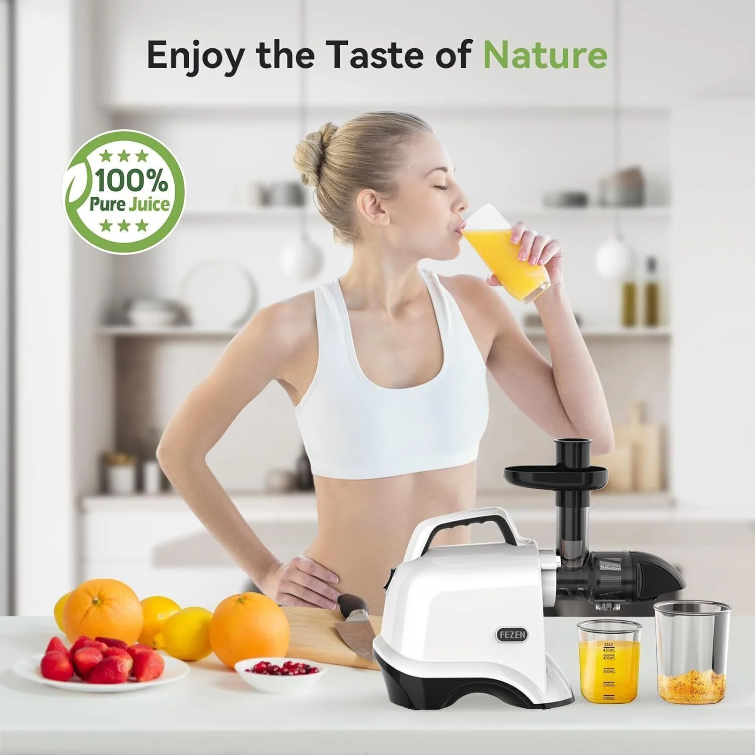 Cold Press Juicer, Slow Juicer Machine for Fruits & Vegetable, High Juice Yield Extractors Easy to Clean White