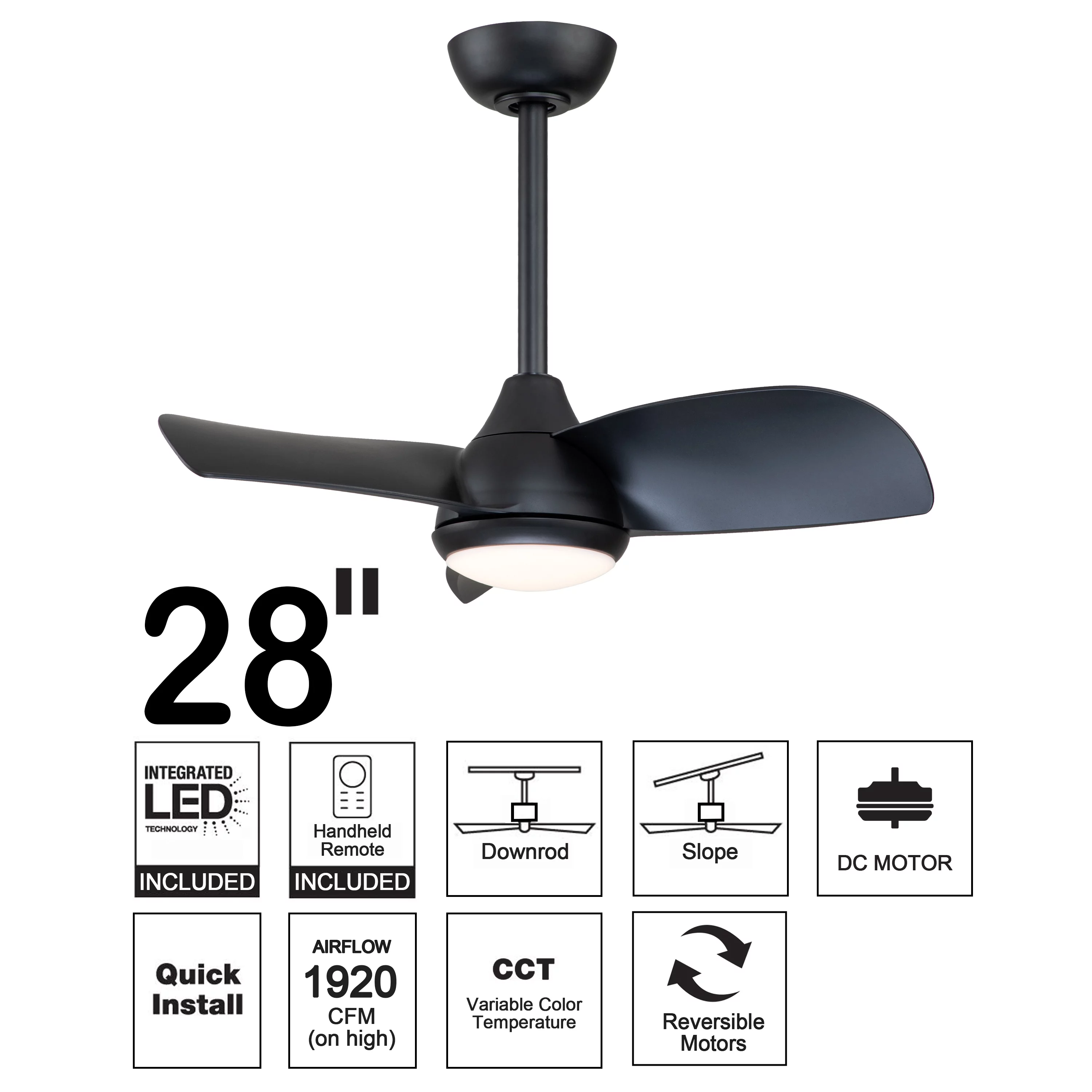 C Cattleya 3 Blades 28in Black DC Motor Ceiling Fans with Remote Control
