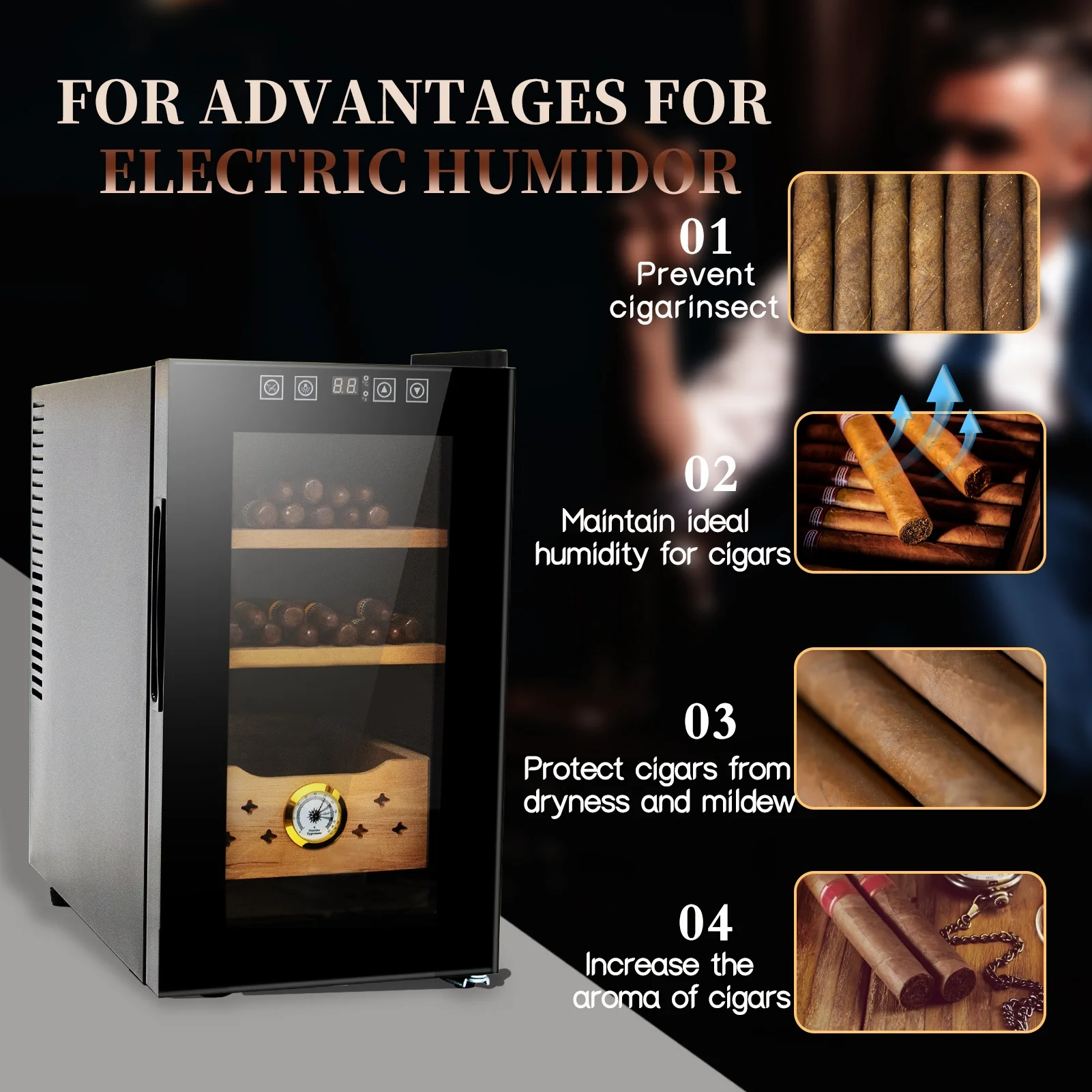 Greenpod Electronic Cigar Humidor with Cooling & Heating, 25L Capacity 150 Counts, Touch Screen and Temperature Control - Father's Day Gift for Men