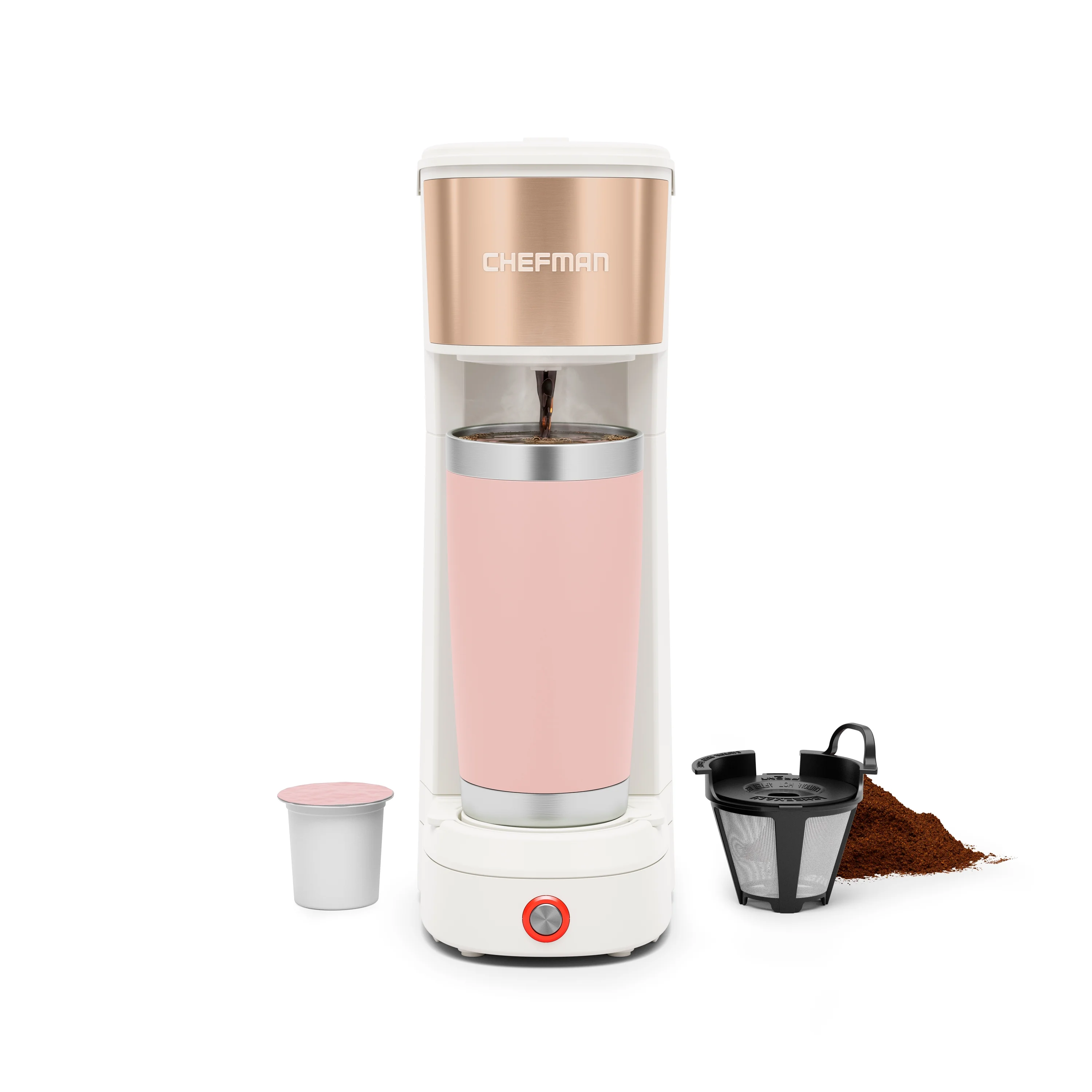 Chefman InstaCoffee Max, Single-Serve Brewer with a Convenient Built-in Lift, Ivory