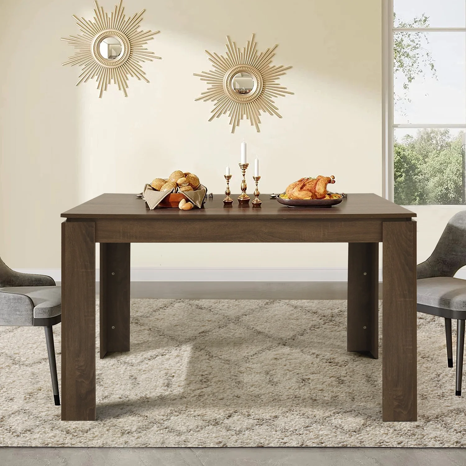 Homy Casa Dining Table for 4, Wood Rectangle Table, Large Farmhouse Center Table, Home Furniture Kitchen Table, Modern Dining Room Table Brown