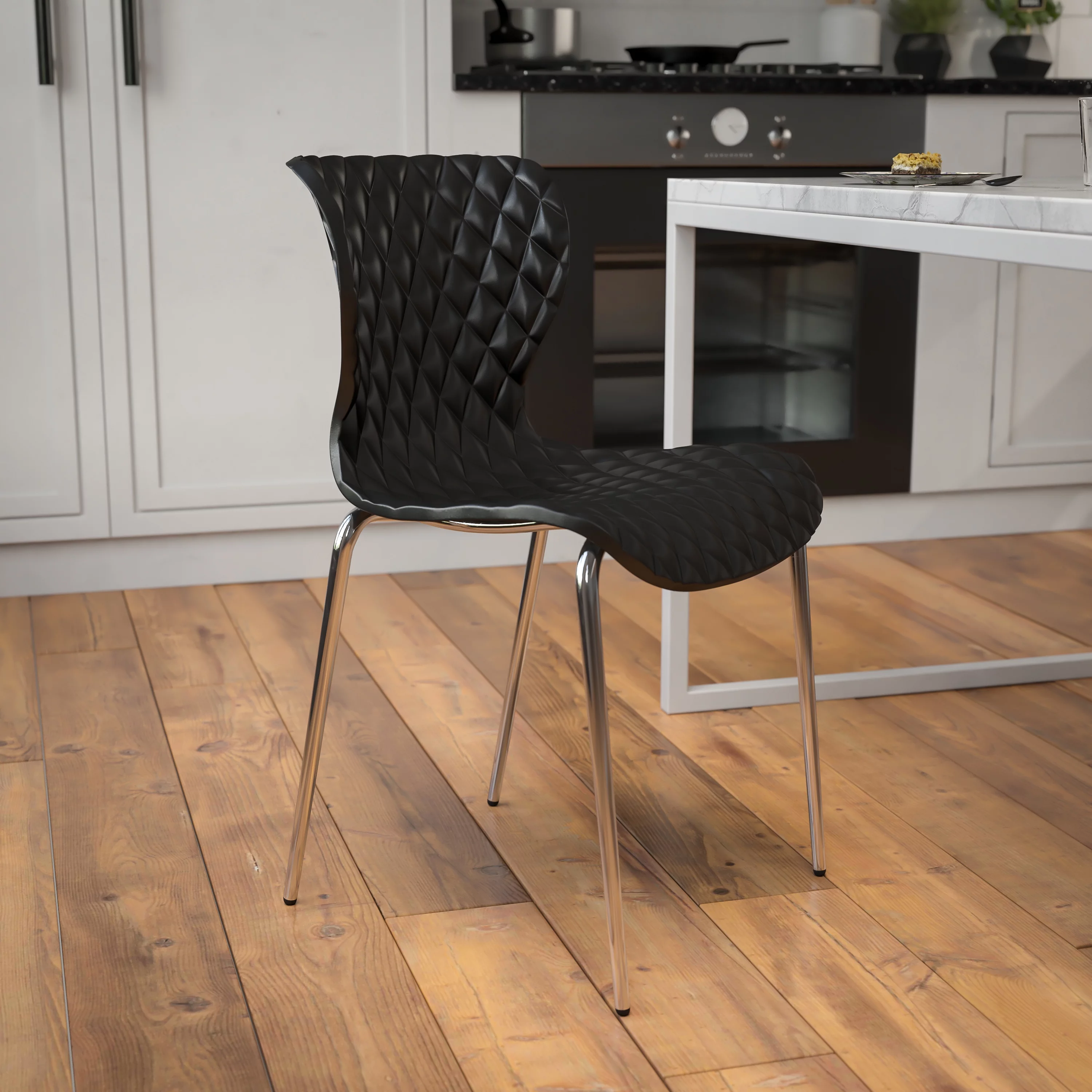 Flash Furniture 4 Pack Lowell Contemporary Design Black Plastic Stack Chair