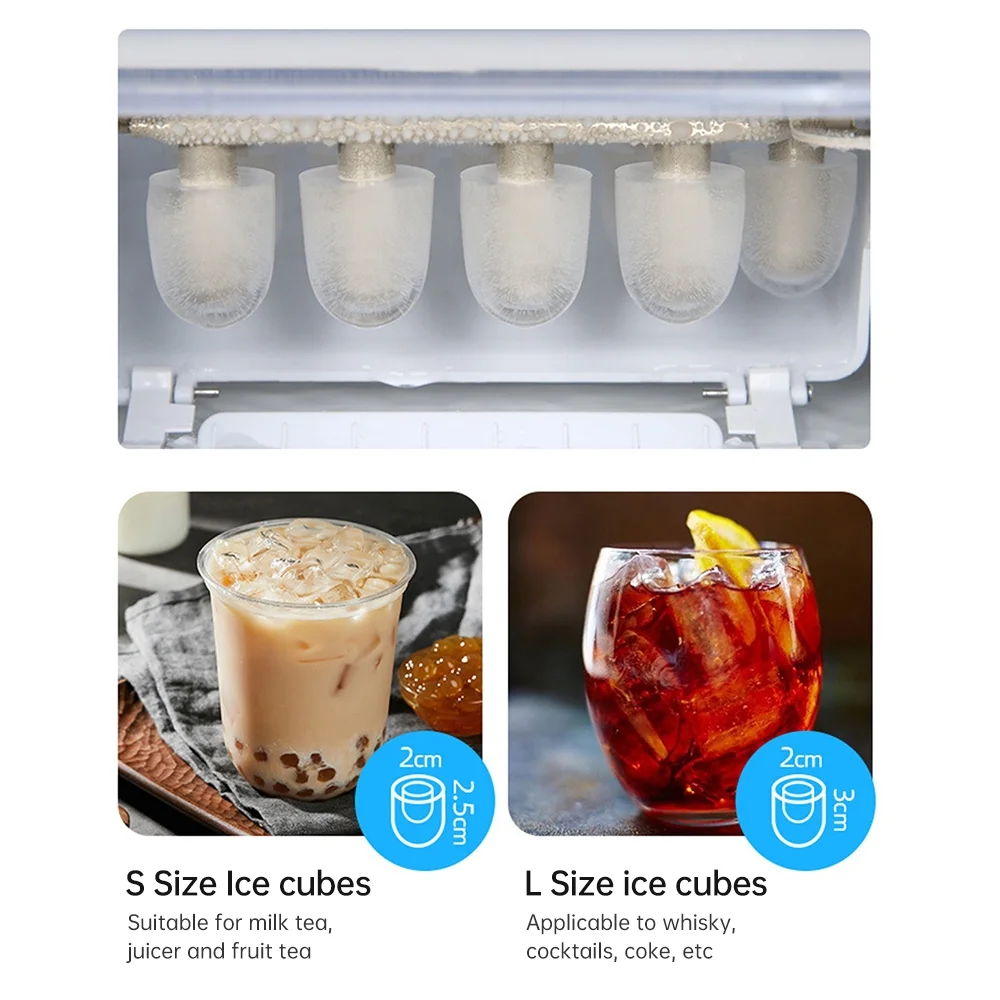 Countertop Ice Maker, 10Cubes Ready in 6 Mins, 26lbs in 24Hrs, Self-Cleaning Ice Machine with Ice and Basket, 2 Sizes of Ice for Home Kitchen Office Bar Party