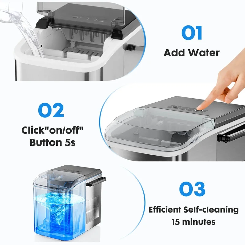 Countertop Ice Maker Machine, Portable Self-Cleaning Ice Machine with Ice Scoop ��Silver��
