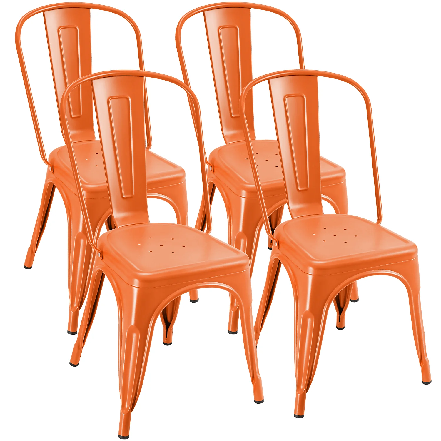 Furmax Set of 4 Metal Dining Chairs, Orange