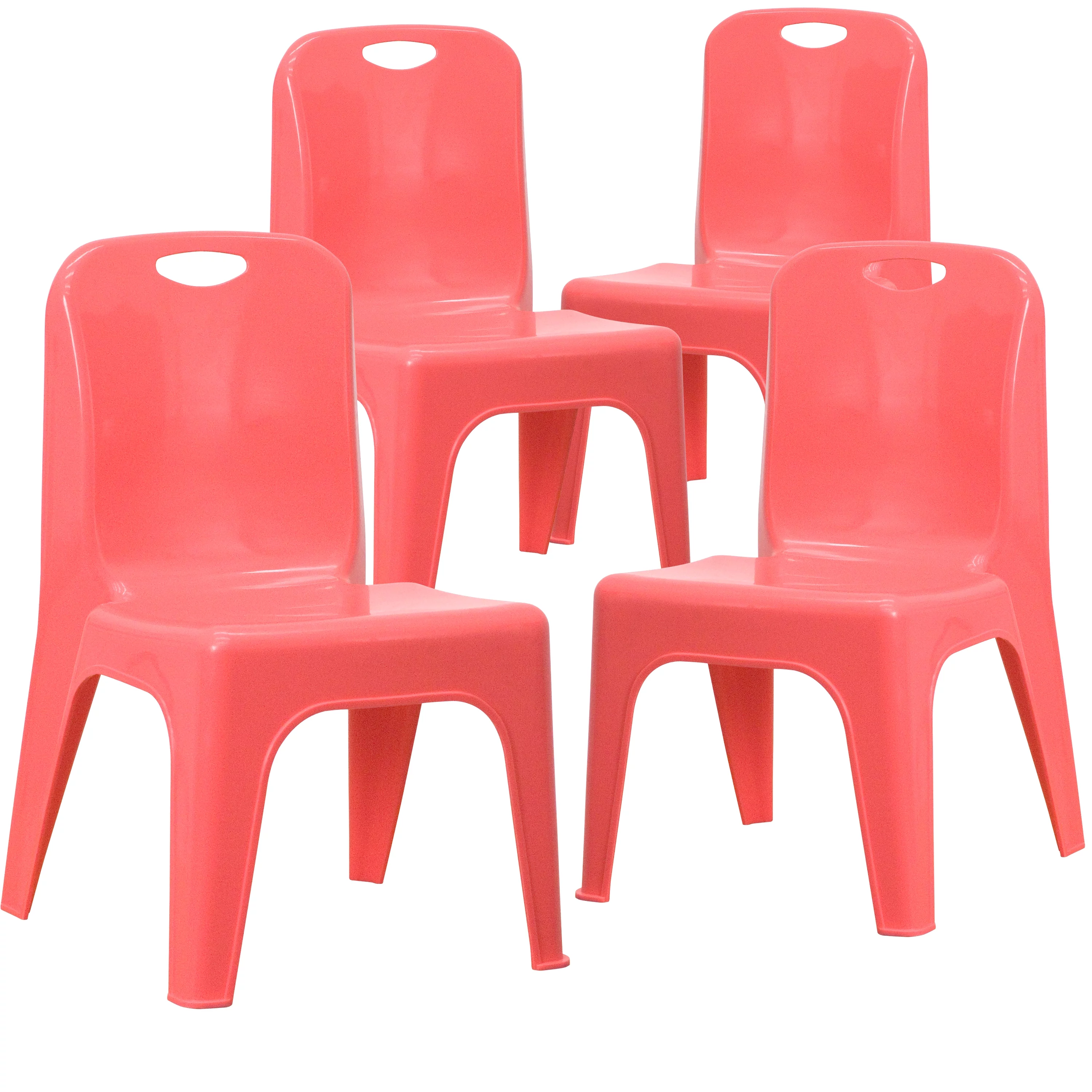 BizChair 4 Pack Red Plastic Stackable School Chair with Carrying Handle and 11'' Seat Height
