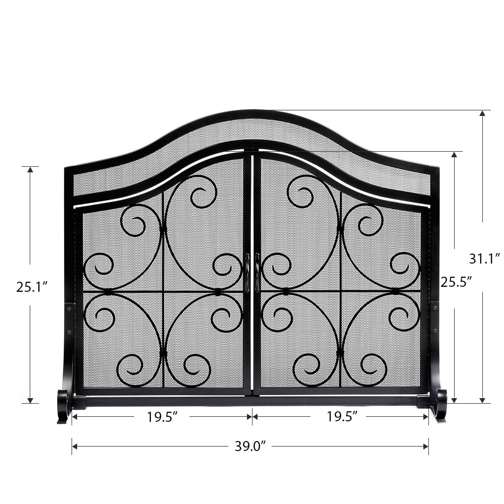 Amagabeli 33x41 Inch Fireplace Screen with Doors Spark Guard Sturdy Wrought Iron Fire Screen for Indoor Outdoor Fireplace Areas Black Metal Mesh with Heavy Support Legs Protects Carpet and Black