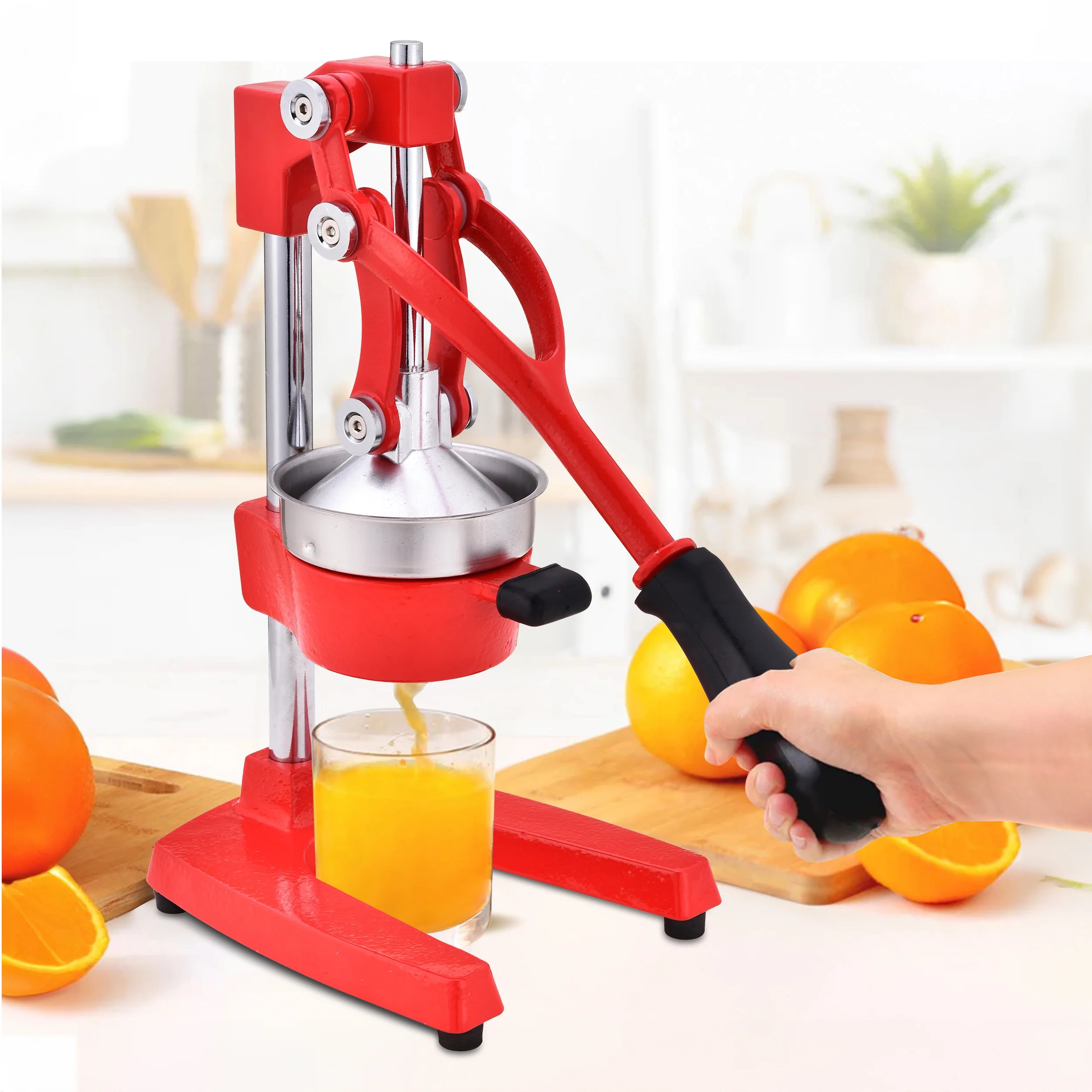 Courant Cast Iron Citrus Juicer, Hand Juicer, Orange Juice Squeezer, Red