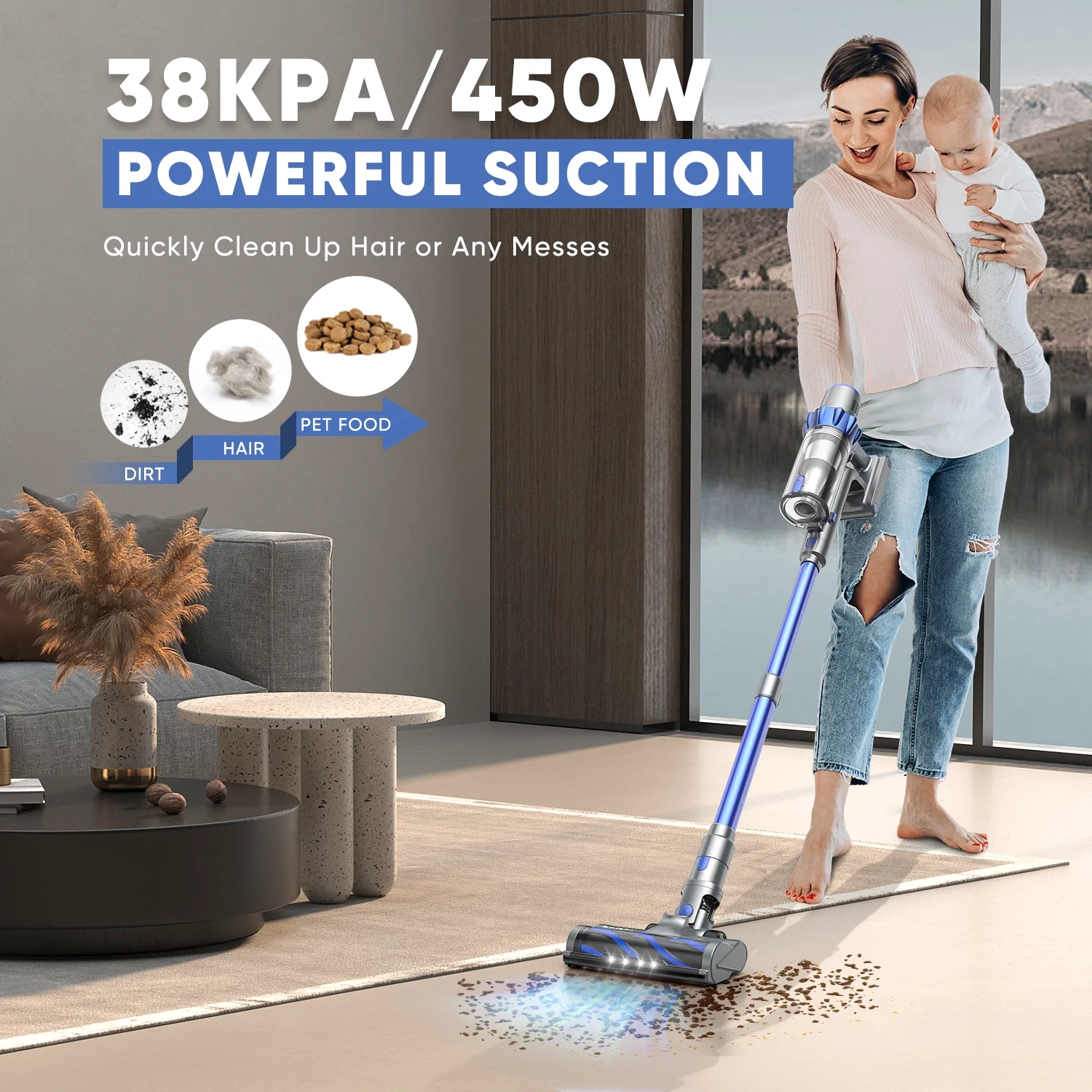 Buture Pro Cordless Vacuum Cleaner, 450W 38KPA Stick Vacuum, 55mins Runtime Lightweight Pet Vacuum for Pet Hair Hardwood Floor Carpet��BP10)