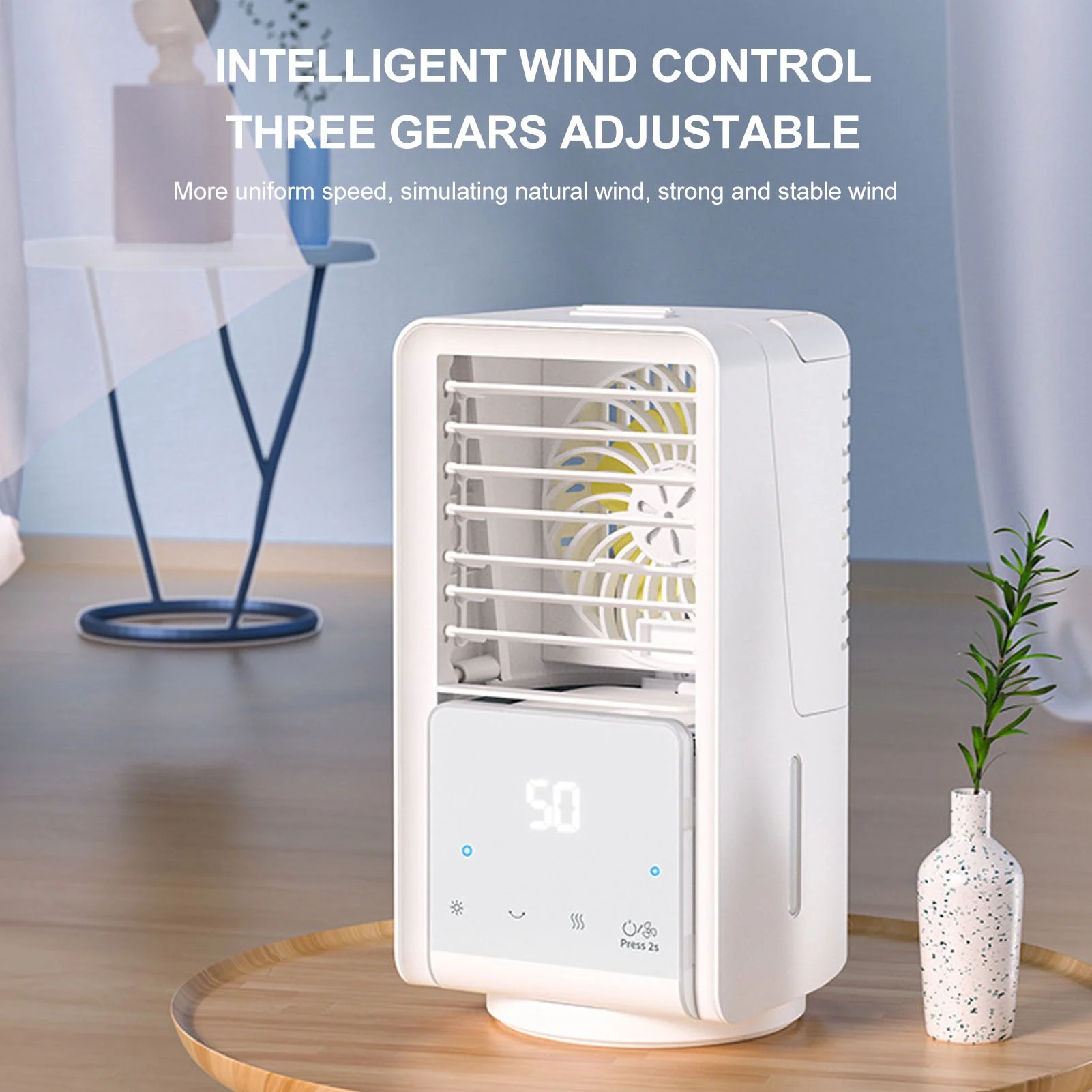Air Cooler, Portable One Touch Screen Mini Air Conditioner, USB Charging Large Capacity Water Tank Fan for Home Office