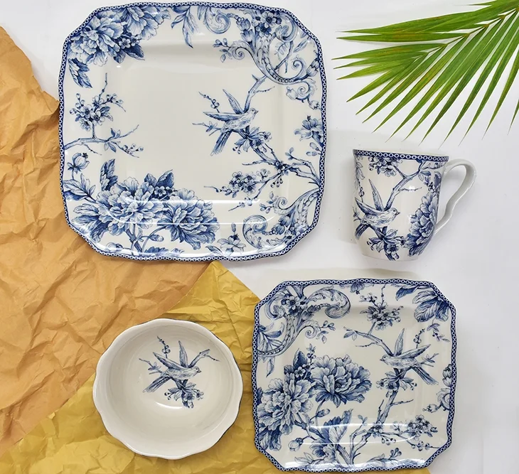 222 Fifth Adelaide Square Porcelain Dinnerware Set, 16-piece, Blue Toile