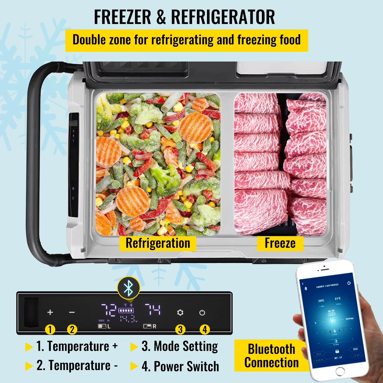 BENTISM 12 Volt Car Refrigerator Portable Freezer 59Qt Dual Zone with APP Control