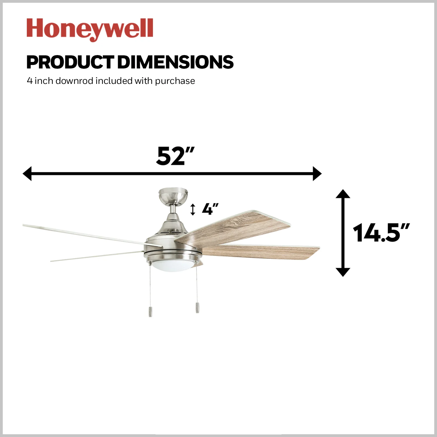 Honeywell Ventnor 52' Modern Brushed Nickel LED Ceiling Fan with Integrated Light