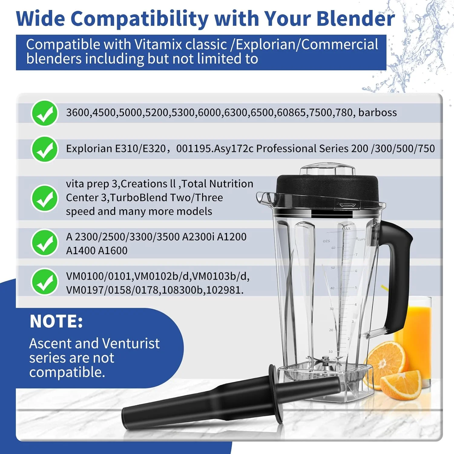 64 OZ Container for Vitamix Blender Pitcher, Replace Classic C-Series 5200 6300 5000 5500 4200 4500 750 Blender Cup,for vitamix Blender Container Jar Cup with Blender Blade Assembly and Tamper