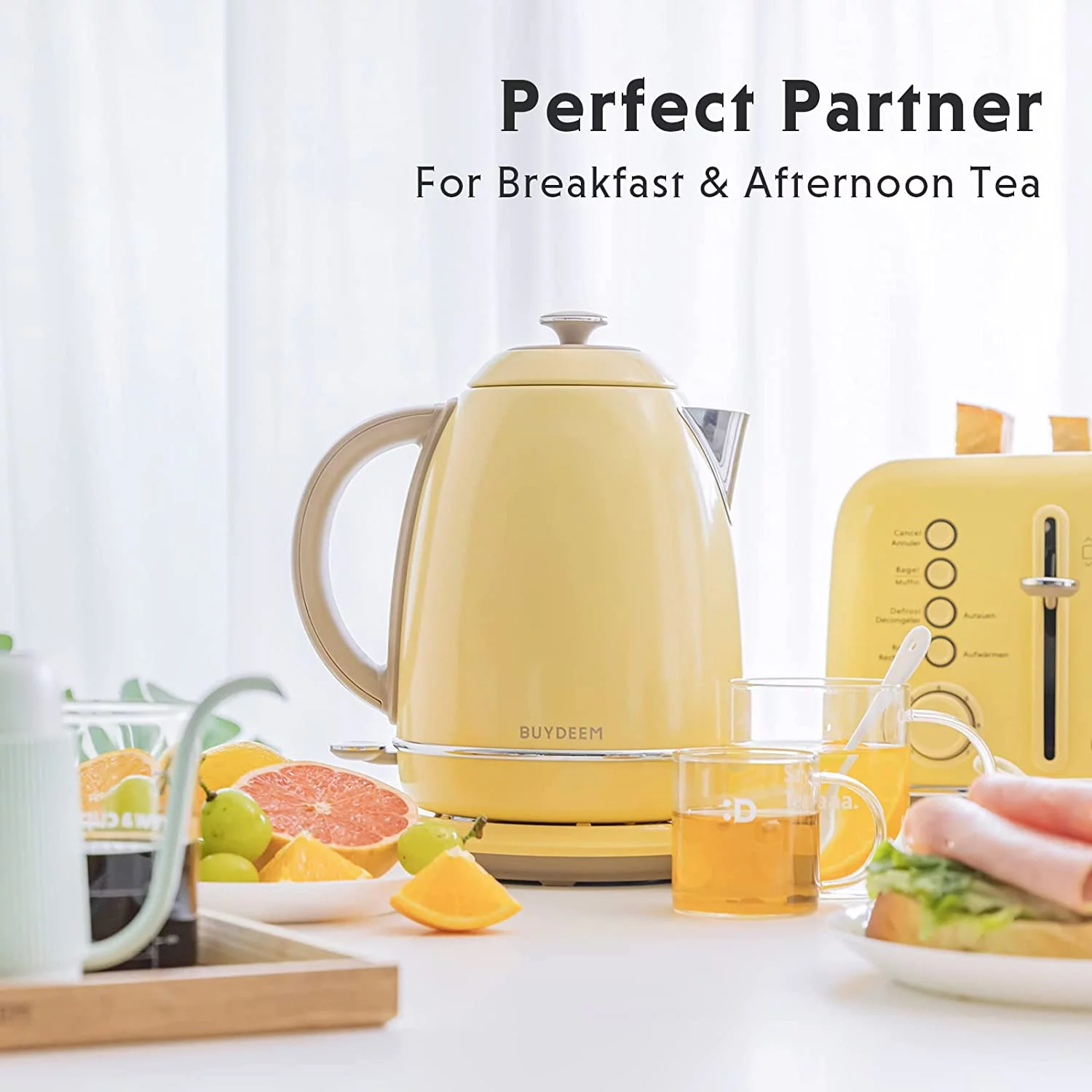 BUYDEEM K640 Stainless Steel Electric Tea Kettle with Auto Shut-off 1.7 L, 1440W (Mellow Yellow)