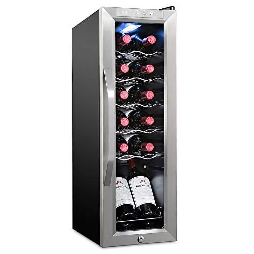 Ivation 12 Bottle Compressor Wine Cooler Refrigerator with Lock, Silver