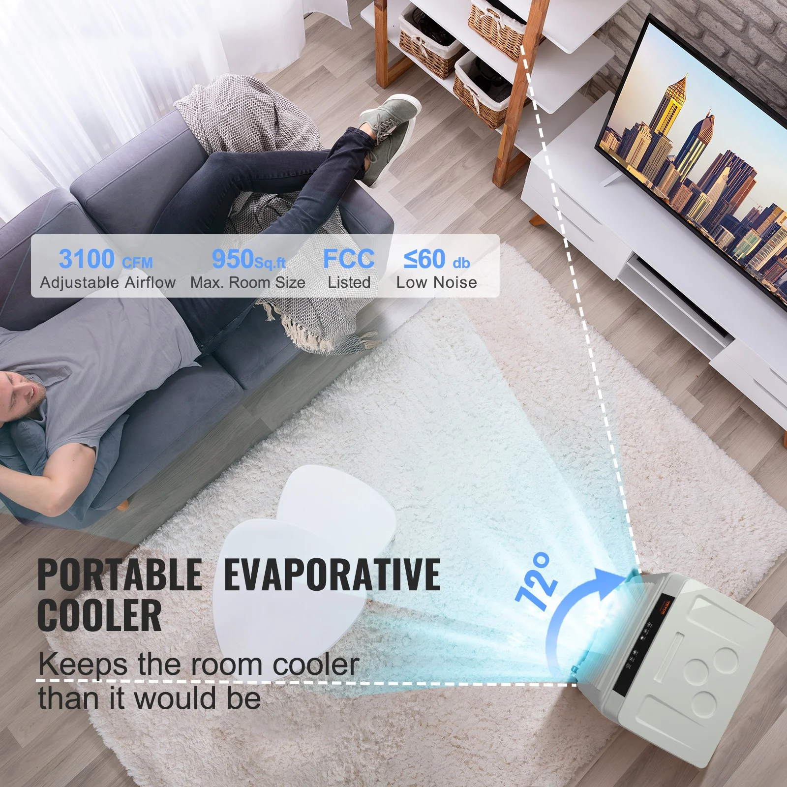 BENTISM 3-in-1 Evaporative Cooler, 3100 CFM 9 Gal Swamp Cooler with Remote Control 12 H Timer Air Cooler, 3 Wind Speeds for Outdoor Indoor Use