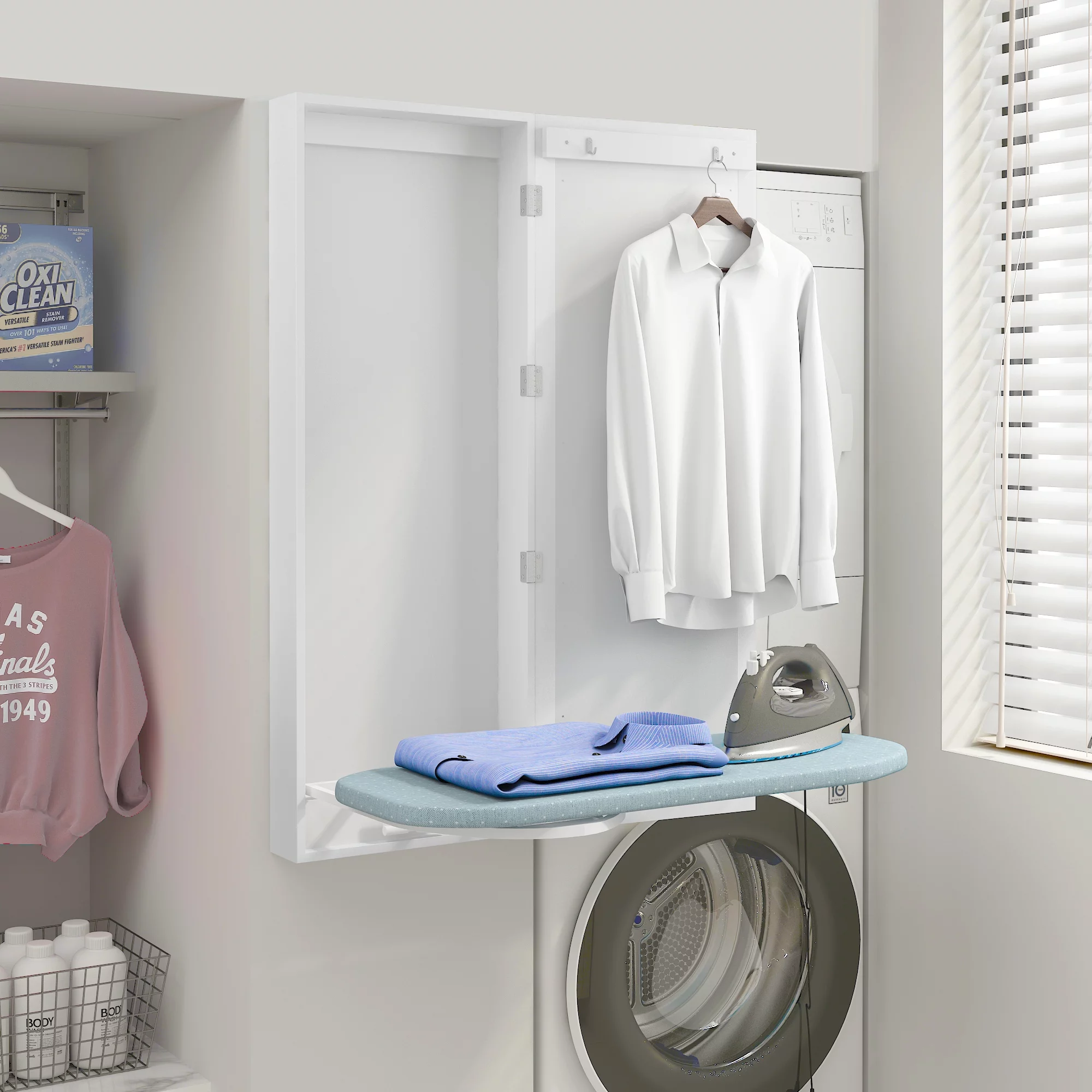 Facilehome Wall Ironing Board Cabinet Foldable Built-in Swivel Ironing Board White