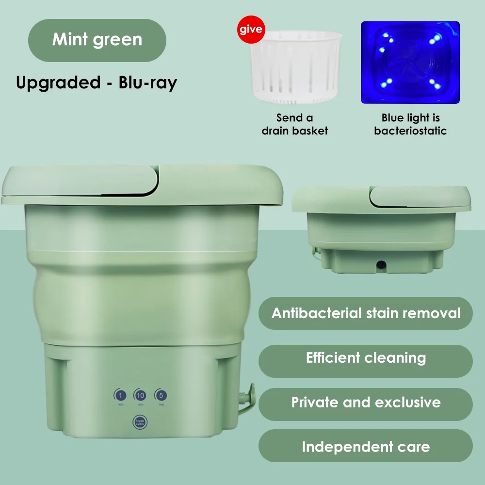 Foldable Portable Washing Machine 4.5L Mini Dehydratable Washer Washing Machine With Drain Basket For Underwear, Personal, Baby-Green