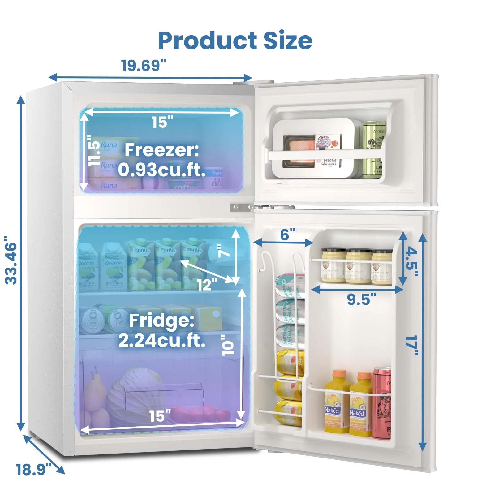 KISSAIR 3.2 Cu.Ft Vintage Mini Refrigerator - Compact, 2-Door - Adjustable Temp - Ideal for Home, Office, Dorm, RV