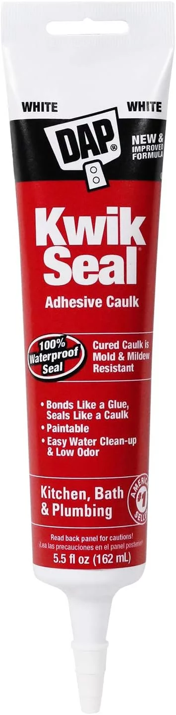 DAP 18001Kwik Seal Kitchen and Bath Adhesive Caulk, White, 5.5 Ounce (Pack of 12)