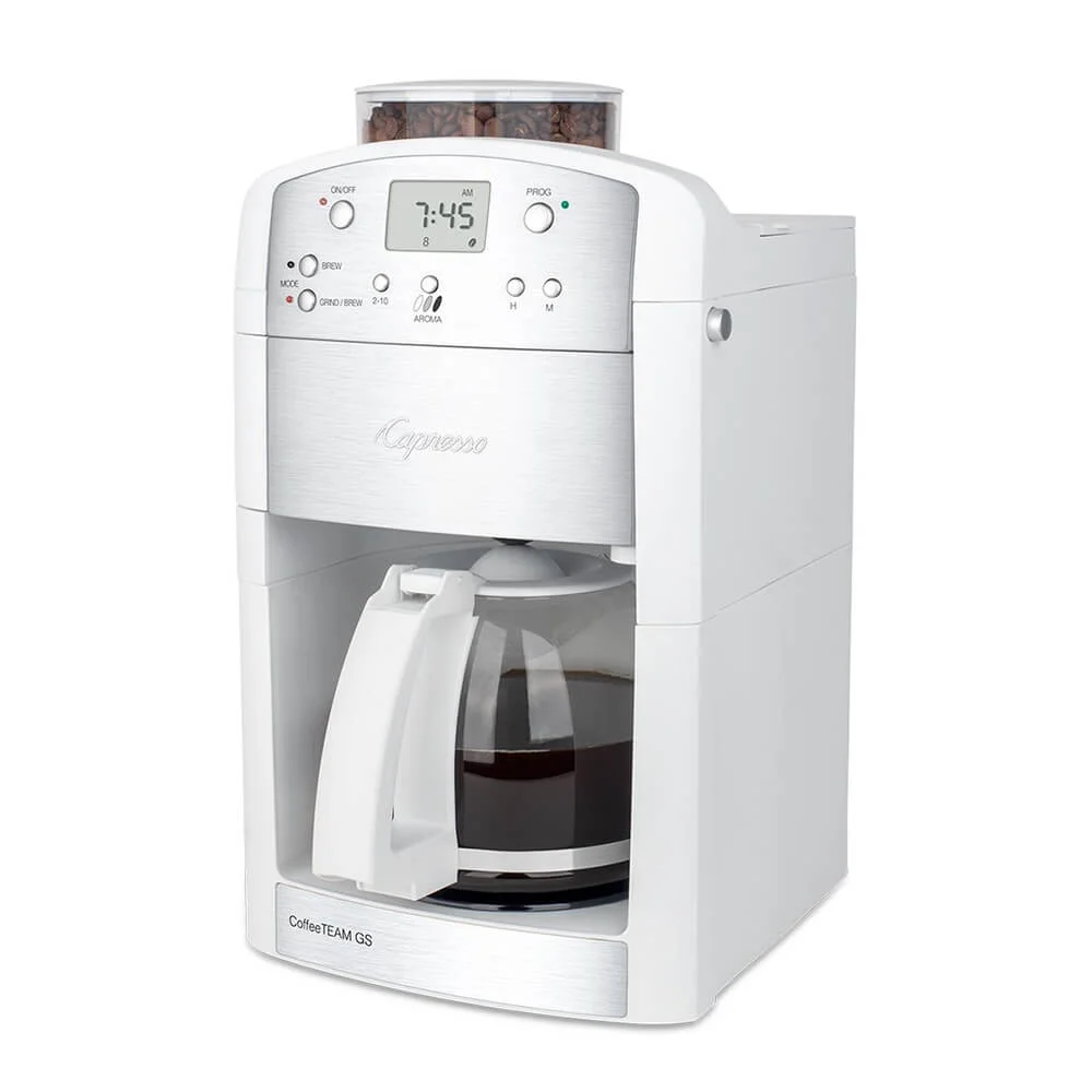 Capresso 46402 CoffeeTeam GS 10-Cup Coffeemaker with Conical Burr Grinder - White