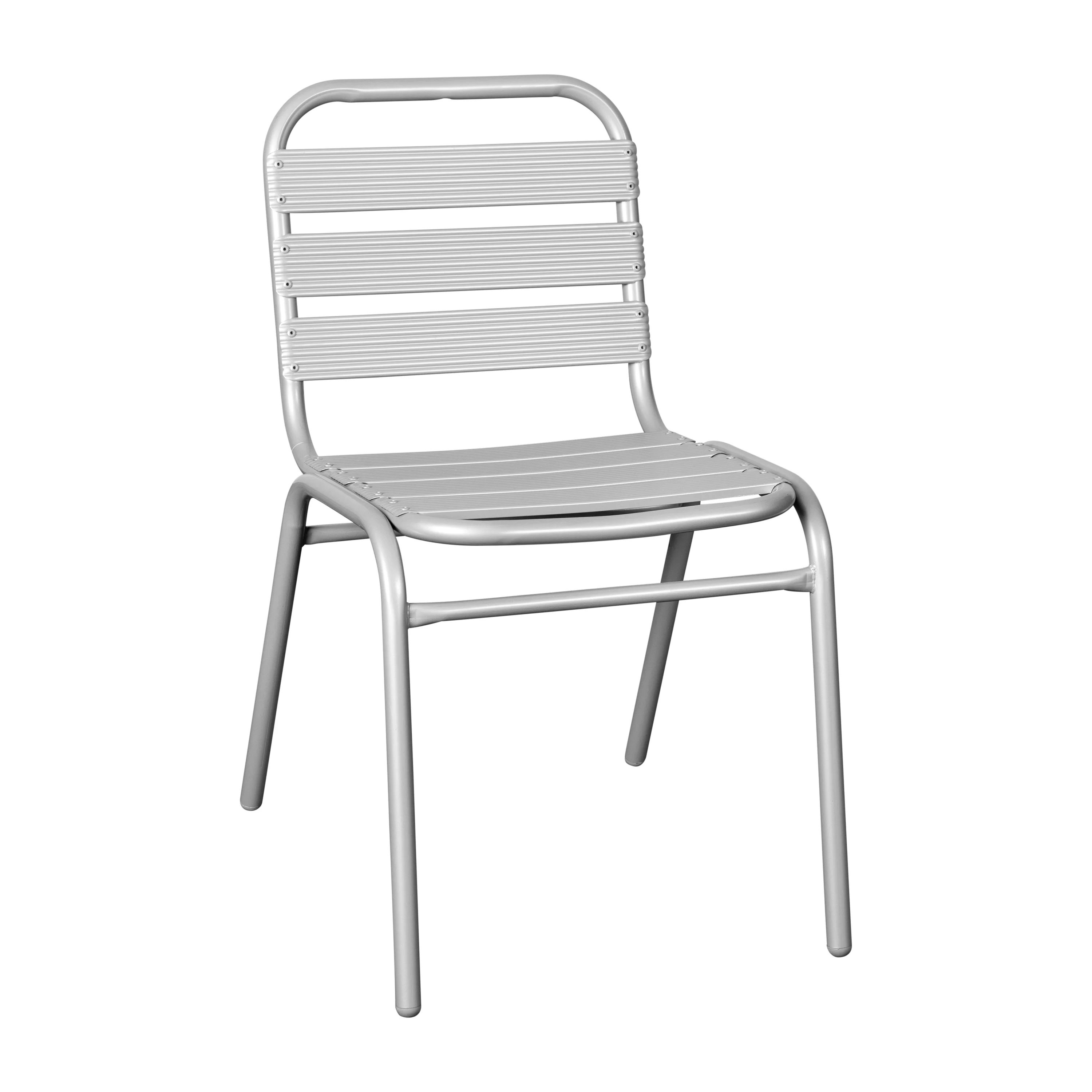 BizChair Commercial Silver Metal Indoor-Outdoor Restaurant Stack Chair with Metal Triple Slat Back