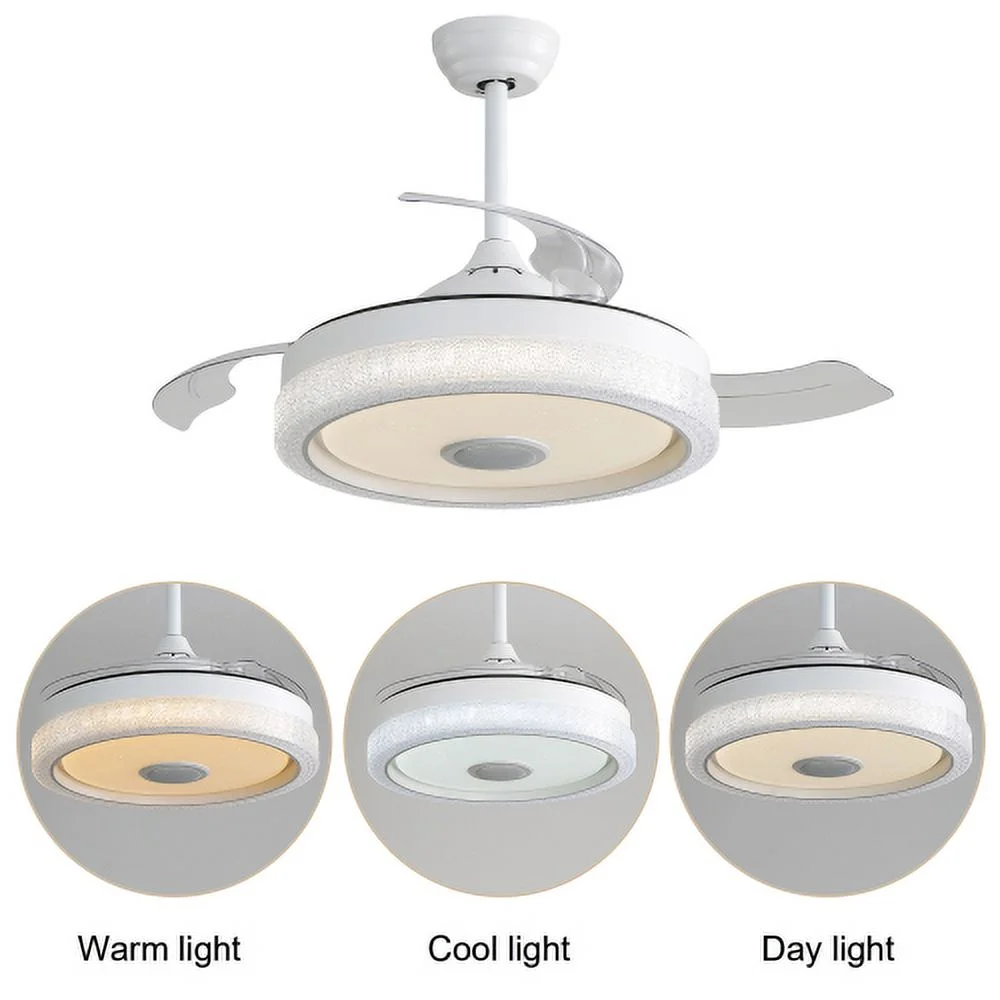 CHELE 42' Modern Invisible Ceiling Fan with Light, Remote & Bluetooth APP Control, 3 Colors Lighting & RGB Ceiling Fan for Living Room, Bedroom, Dining Room - White