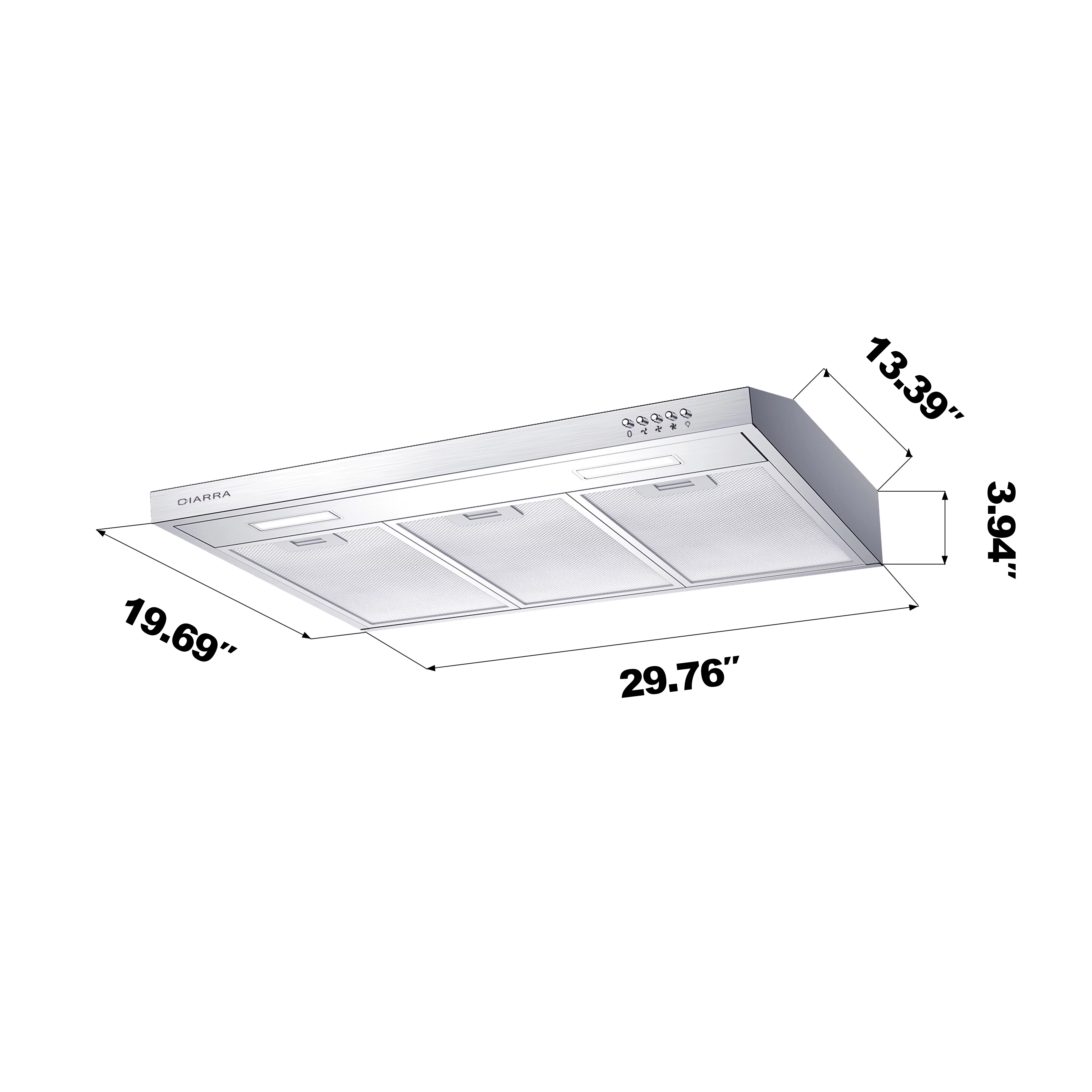 CIARRA 30 in Range Hood Under Cabinet Ductless Convertible Ducted in Stainless Steel with Carbon Filter Kit for Recirculating CAS918A75-006