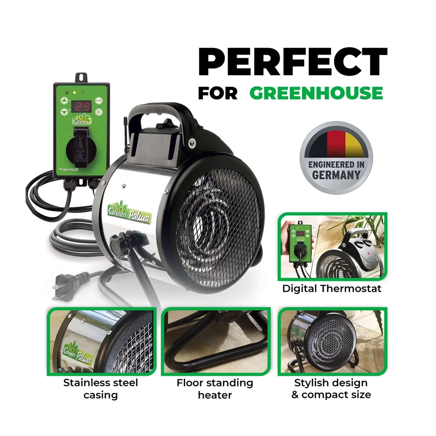 Bio Green Greenhouse Heater 110 V With Digital Summer/Winter Thermostat - 'Palma'