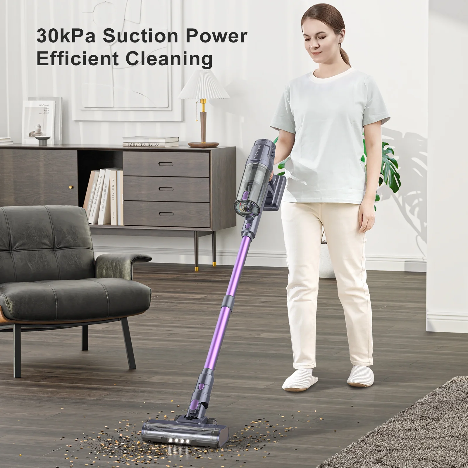Cordless Vacuum 6-in-1 Lightweight Stick Vacuum Cleaner with 30Kpa Sutions 6 Layers Hepa Filtering System for Hard Floors/Carpet